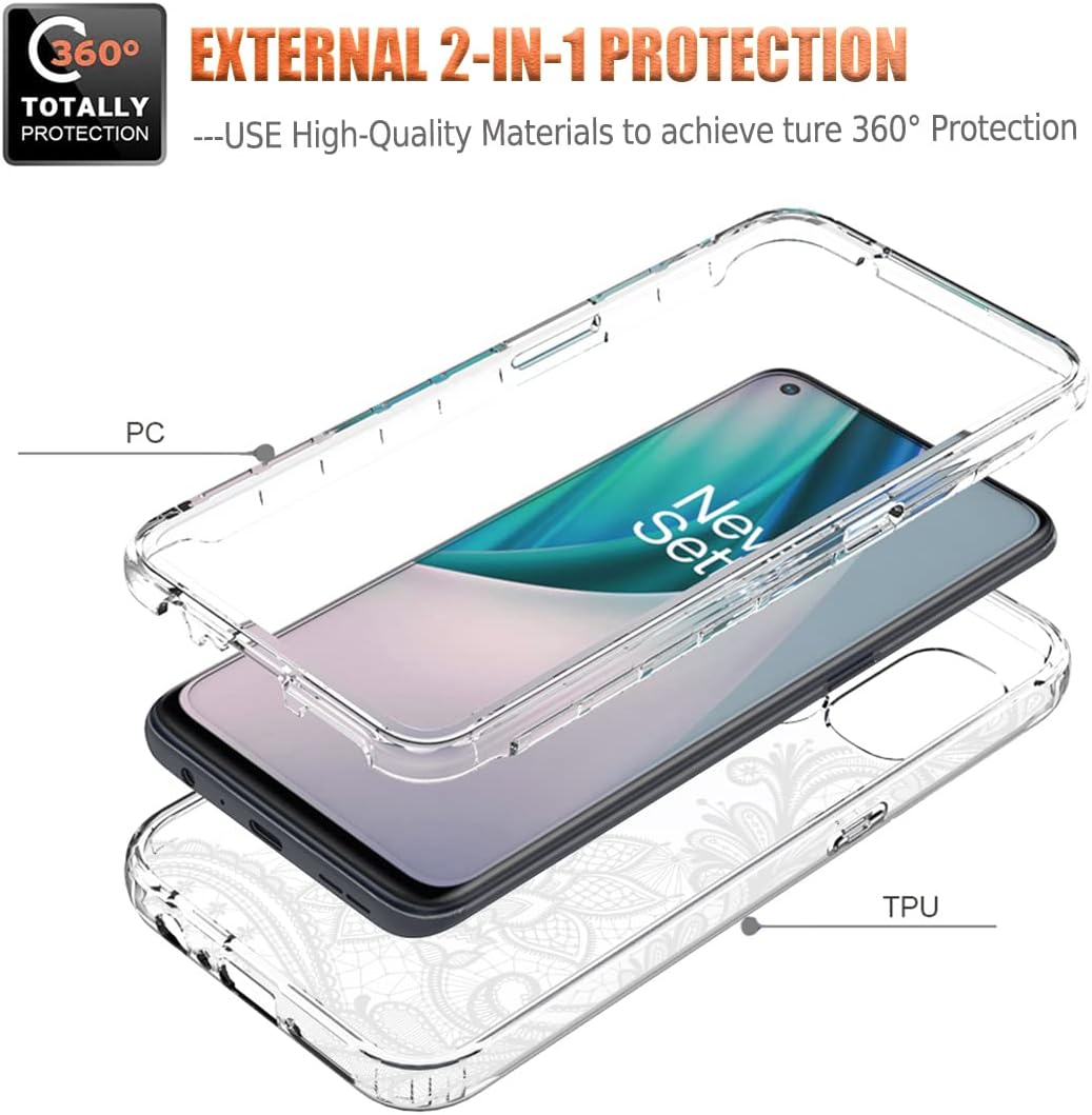 Funda para OnePlus Nord N10 5G, OnePlus N10 BE2029 con protector de pantalla de vidrio templado, diseño floral a prueba de golpes, cubierta