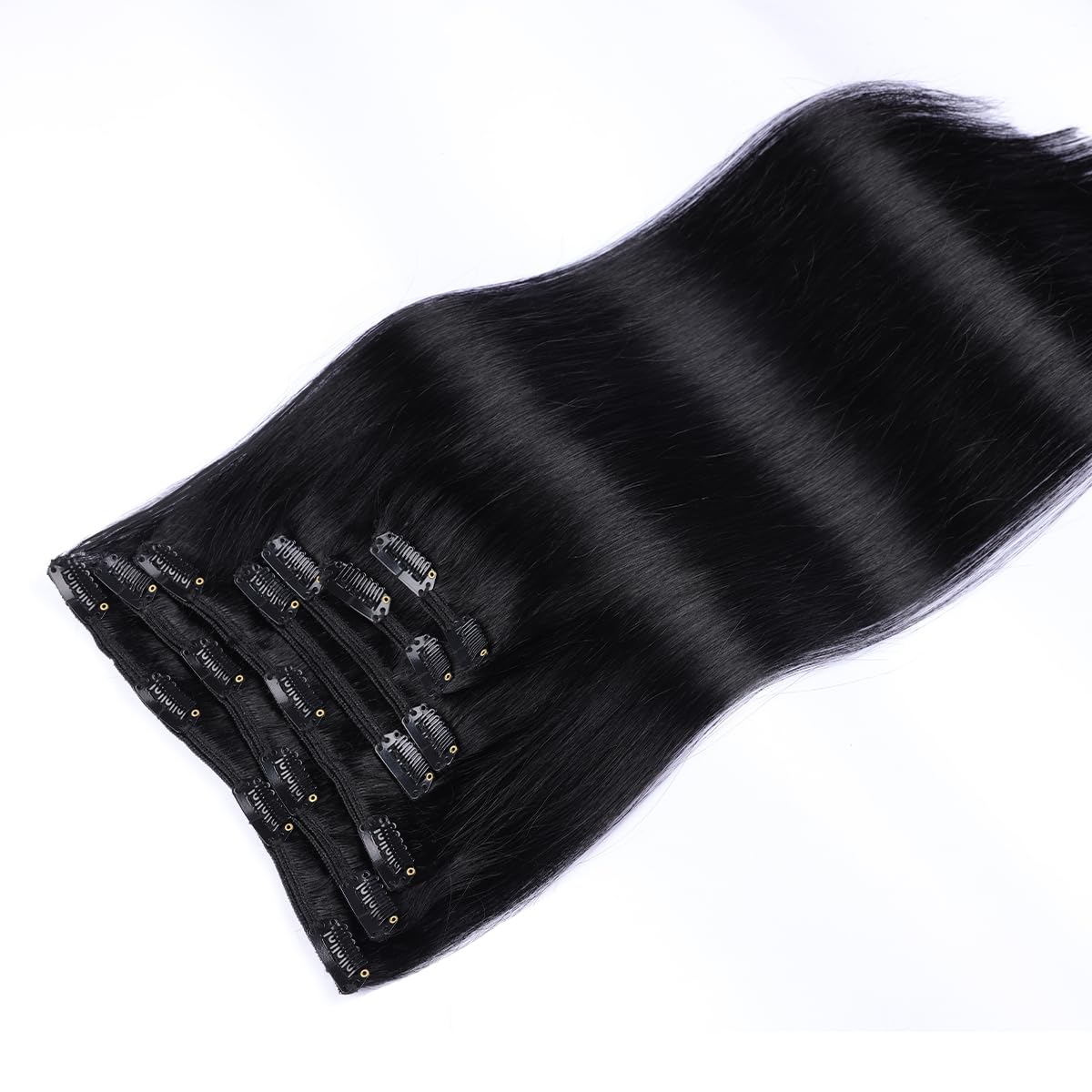 VINBAO Extensiones de cabello humano Remy negro con pinzas, color negro azabache, extensiones de cabello humano grueso con clip, 20 pulgadas, doble