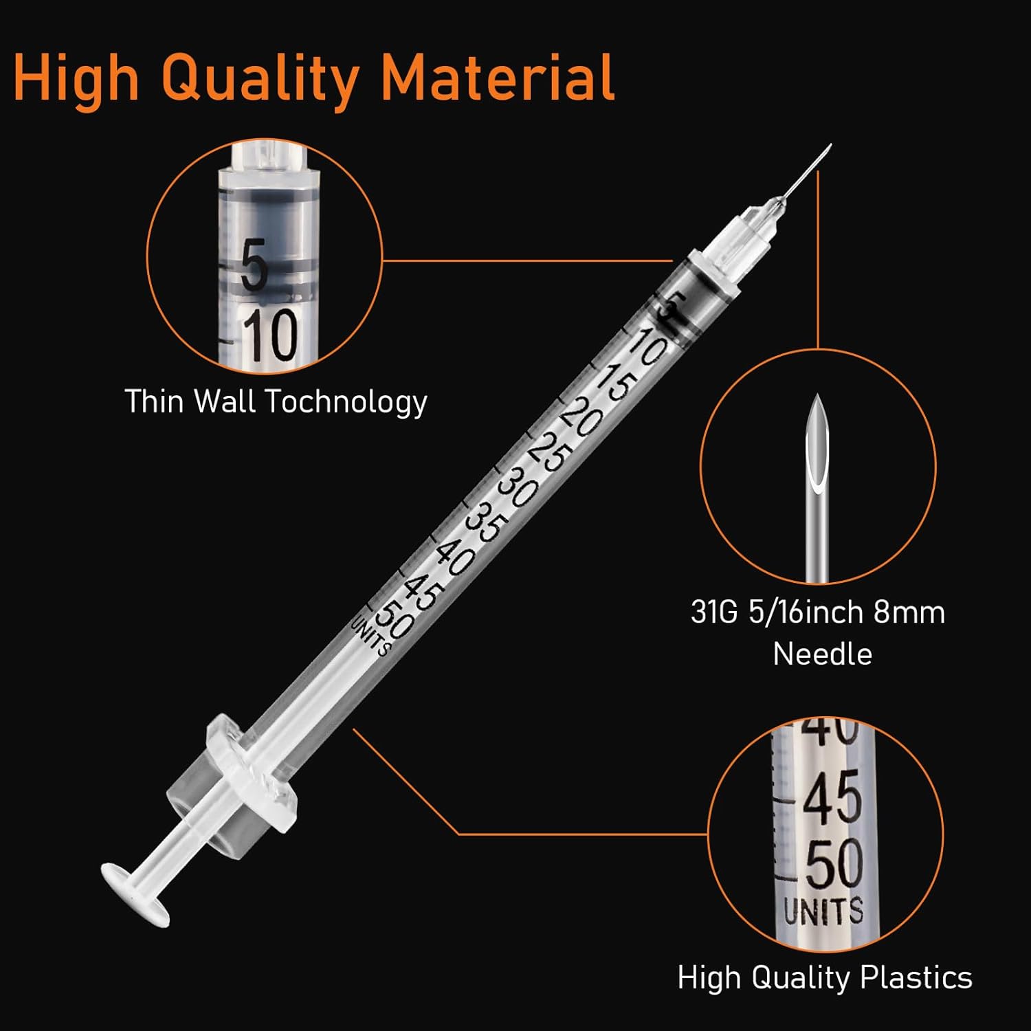 U-100 Jeringa de 10.1 fl oz con aguja, jeringas 31G 516 pulgadas 0.315 in 12 cc, paquete individual desechable, paquete de 100