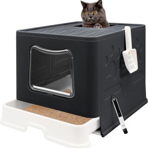 Caja de arena plegable para gatos con tapa, orinal cerrado para gatos, inodoro para gatos antisalpicaduras, fácil de limpiar, incluye pala de arena Caja de arena plegable para gatos con tapa, orinal cerrado para gatos, inodoro para gatos antisalpicaduras, fácil de limpiar, incluye pala de arena