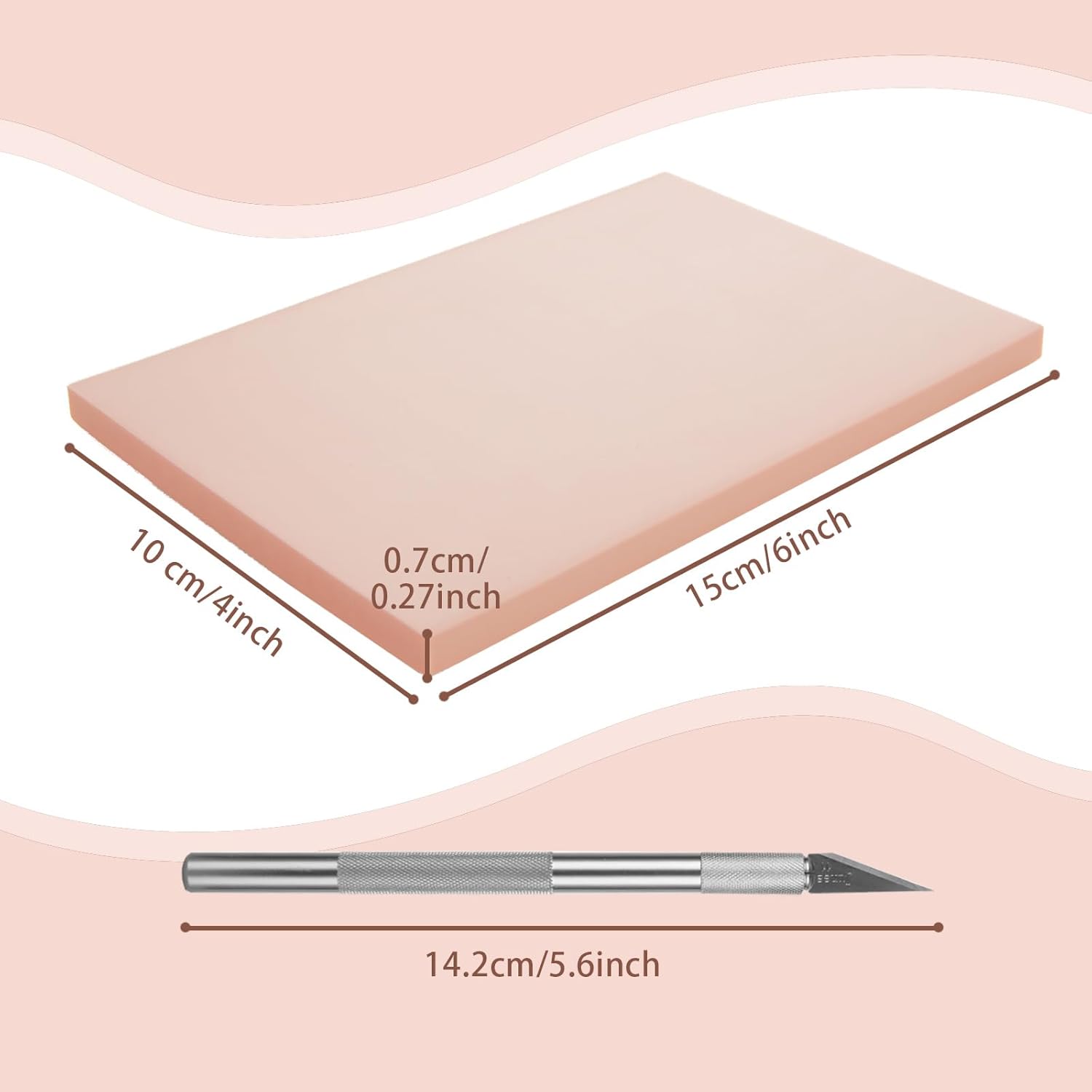 Bloques de linóleo para grabado, bloques de tallado de sello de goma rosa de 4 x 6 pulgadas, bloques de tallado de goma con herramientas de