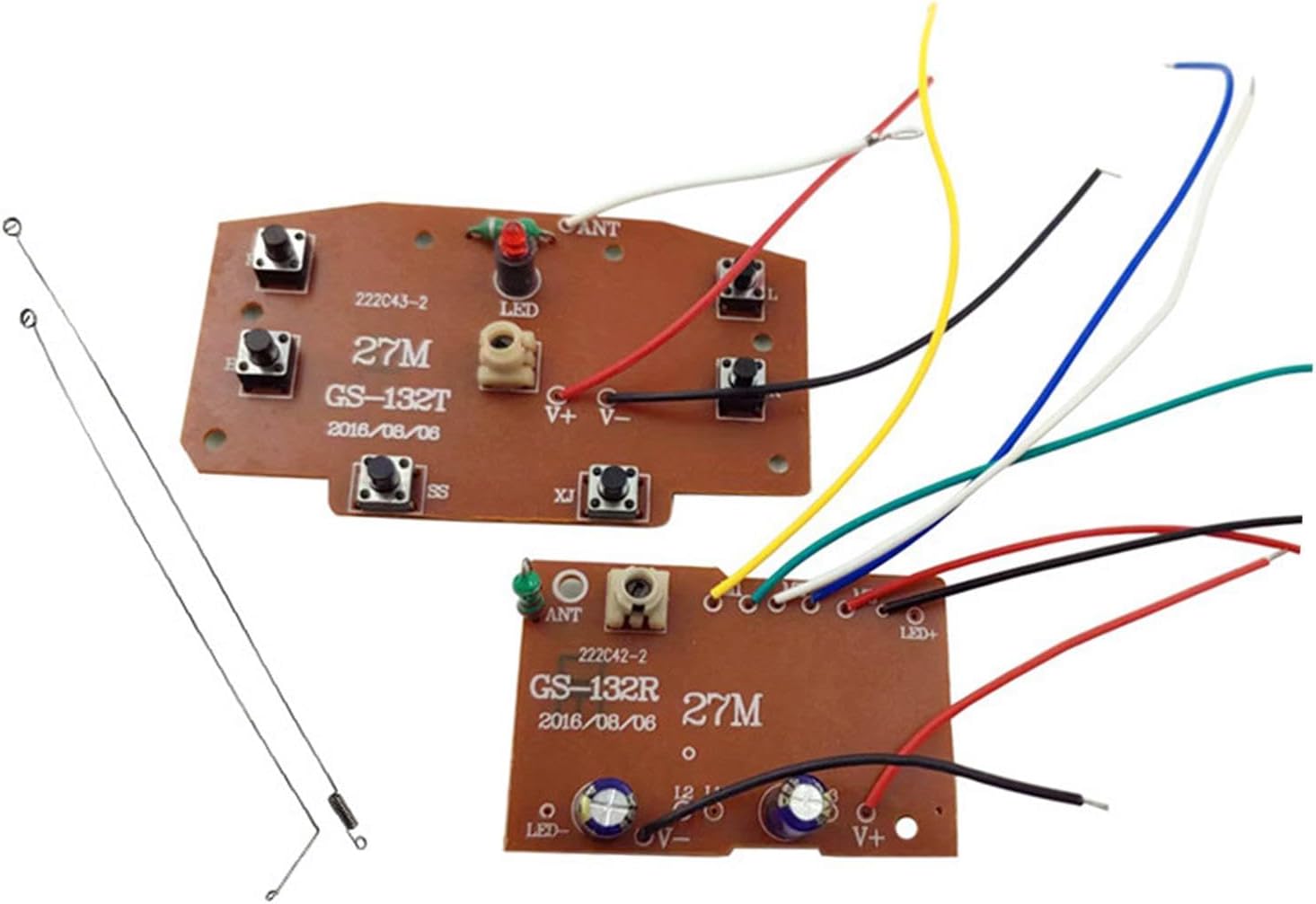 Yiju Juego de 2 módulos de placa receptora, circuito de 27 MHz, piezas de actualización de PCB, control remoto de 6 canales para vehículos de
