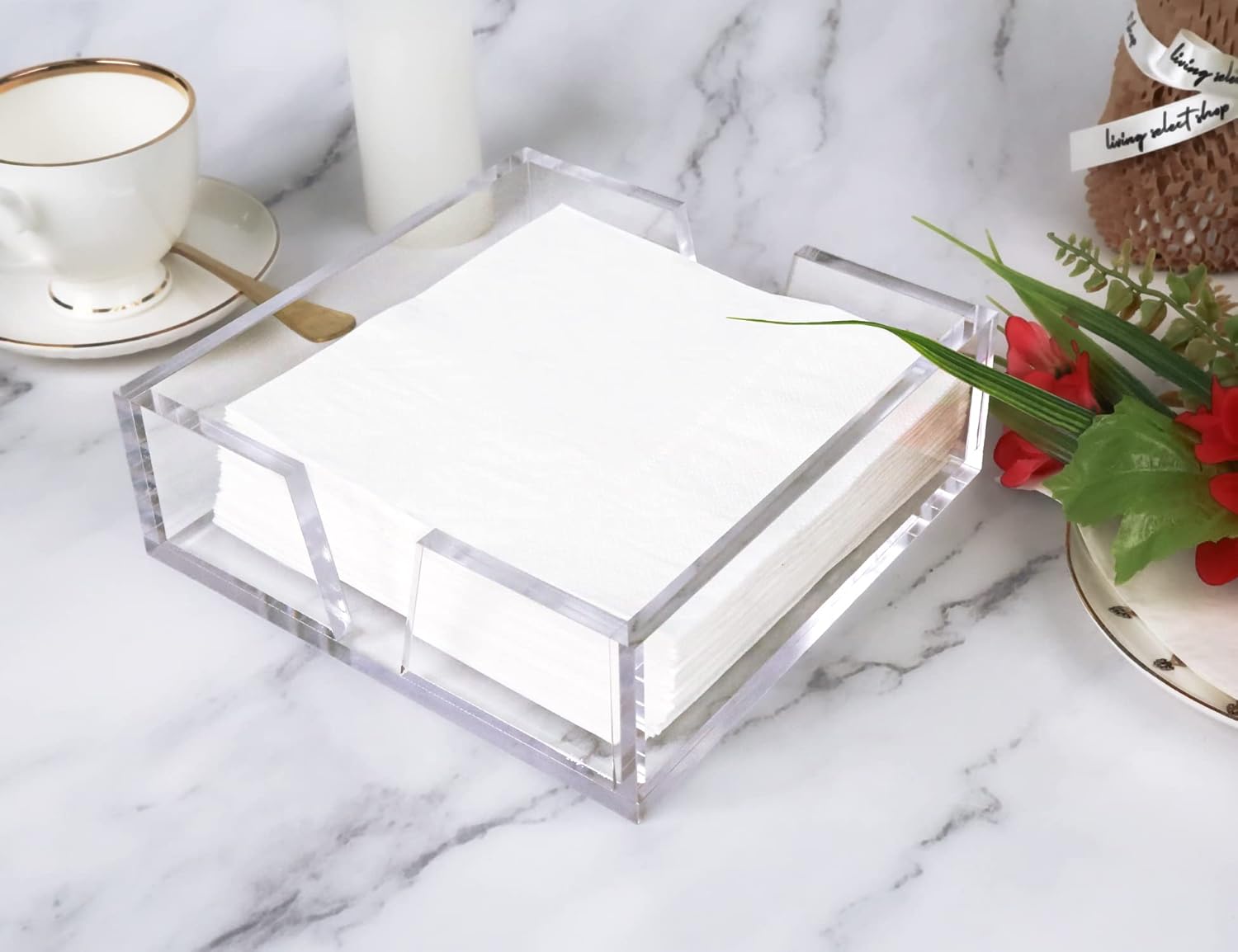 Servilletero acrílico para mesa, moderno dispensador de pañuelos, perfecto para eventos al aire libre, servilleta decorativa transparente de cóctel,