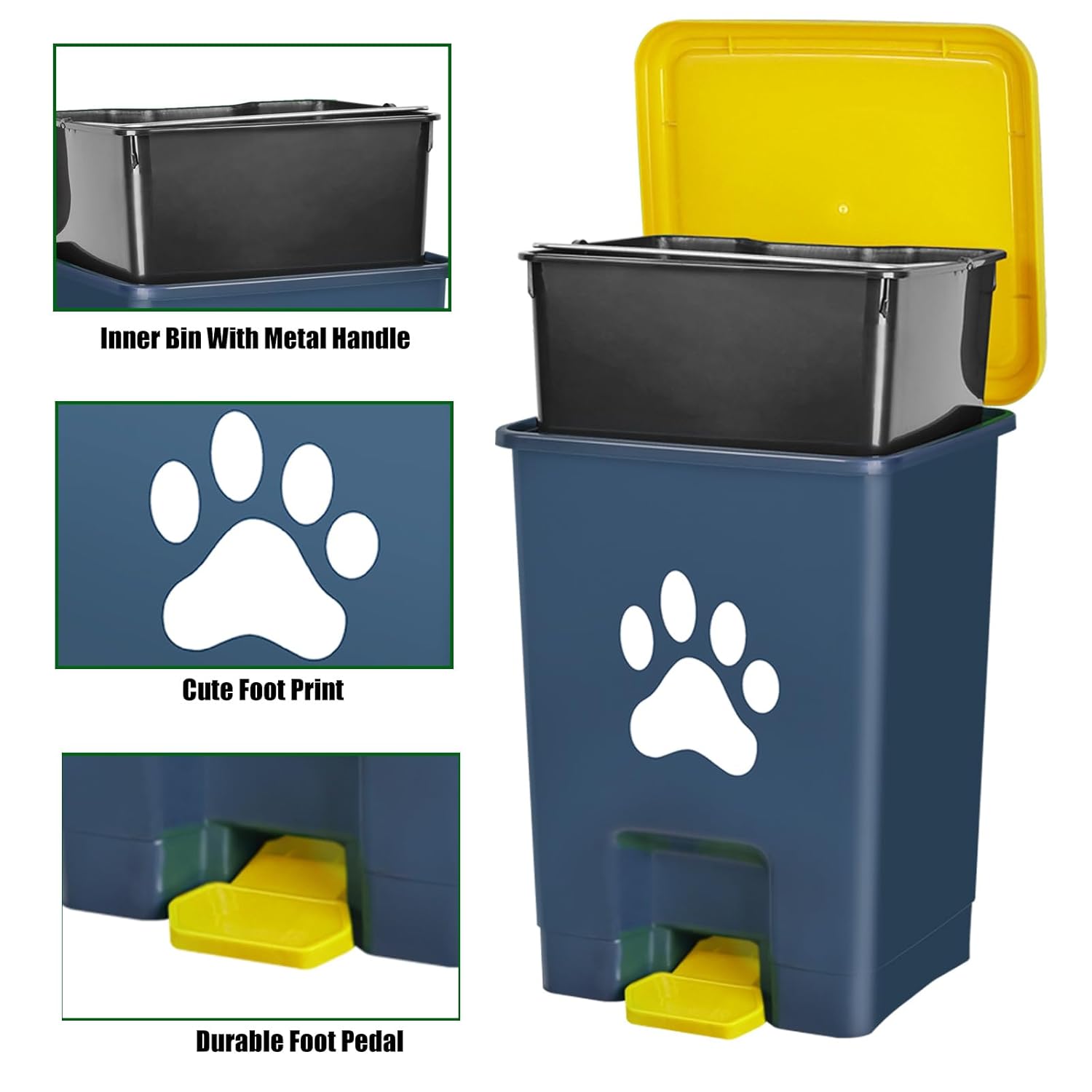 Paquete de 2 cubos de basura para excrementos de perro, estación de basura de mascotas con tapas verdes, cubos interiores extraíbles para