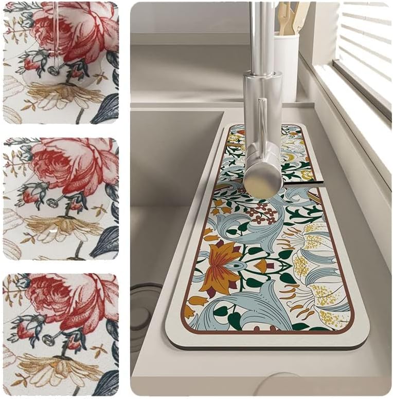 Tapete de drenaje de grifo de estilo fantasía, tapete vintage súper absorbente, tapete de secado de platos de barro de diatomeas para grifo de