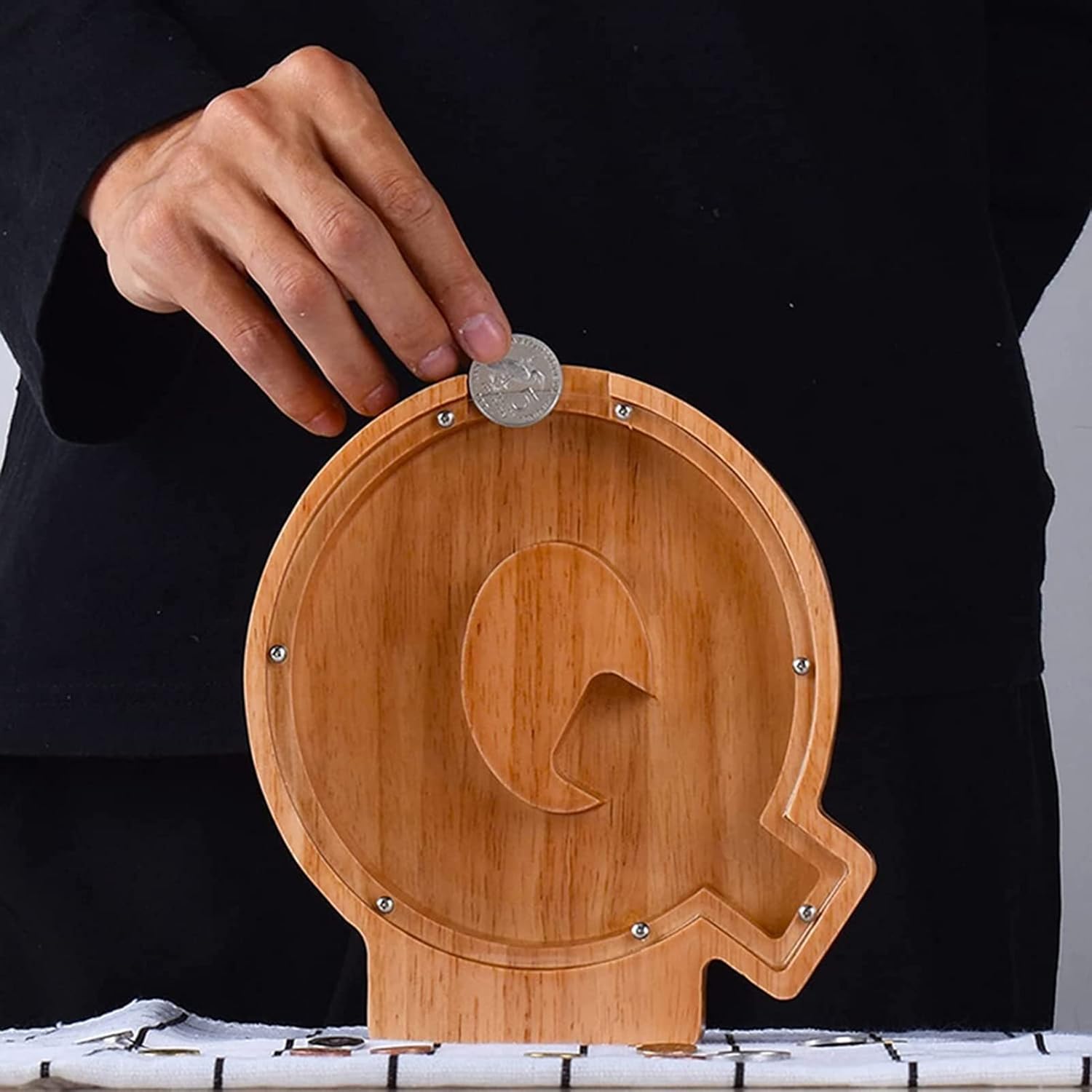 Alcancía de madera con letras para niños y niñas, 26 letras del alfabeto, personalizadas, caja de ahorro de dinero transparente, regalo creativo