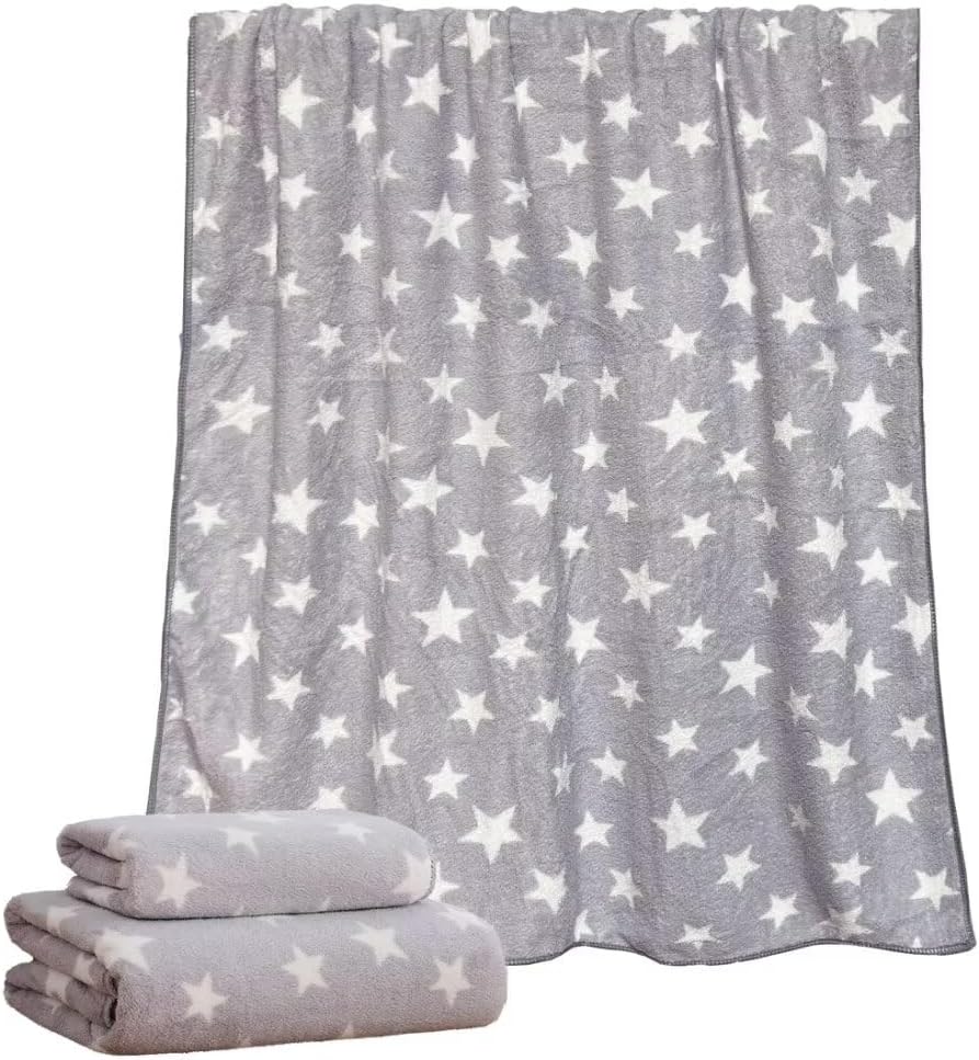 Ailansnug Juego de toallas de baño con patrón de estrellas (1 toalla de baño, 1 toalla facial), suave y absorbente, toalla de baño de forro polar