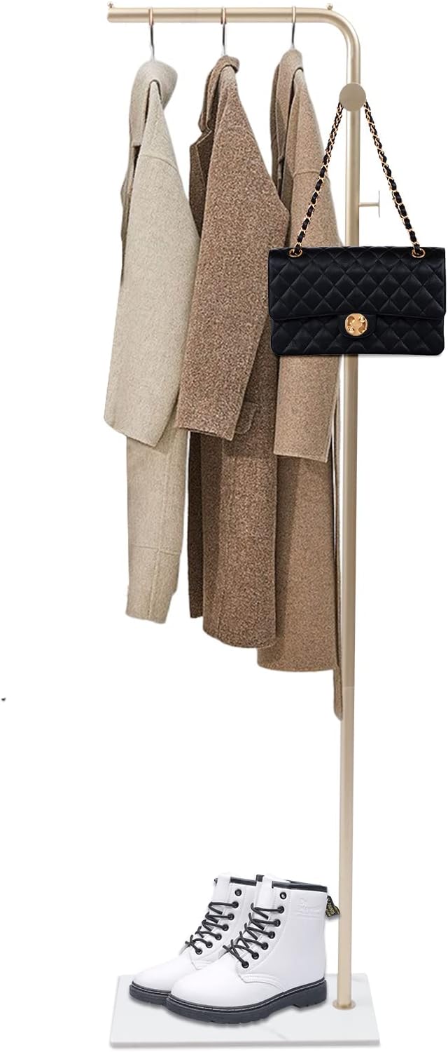 Perchero de metal independiente, moderno árbol de ropa con base de mármol natural, perchero de metal con 3 ganchos para entrada y esquina, perchero
