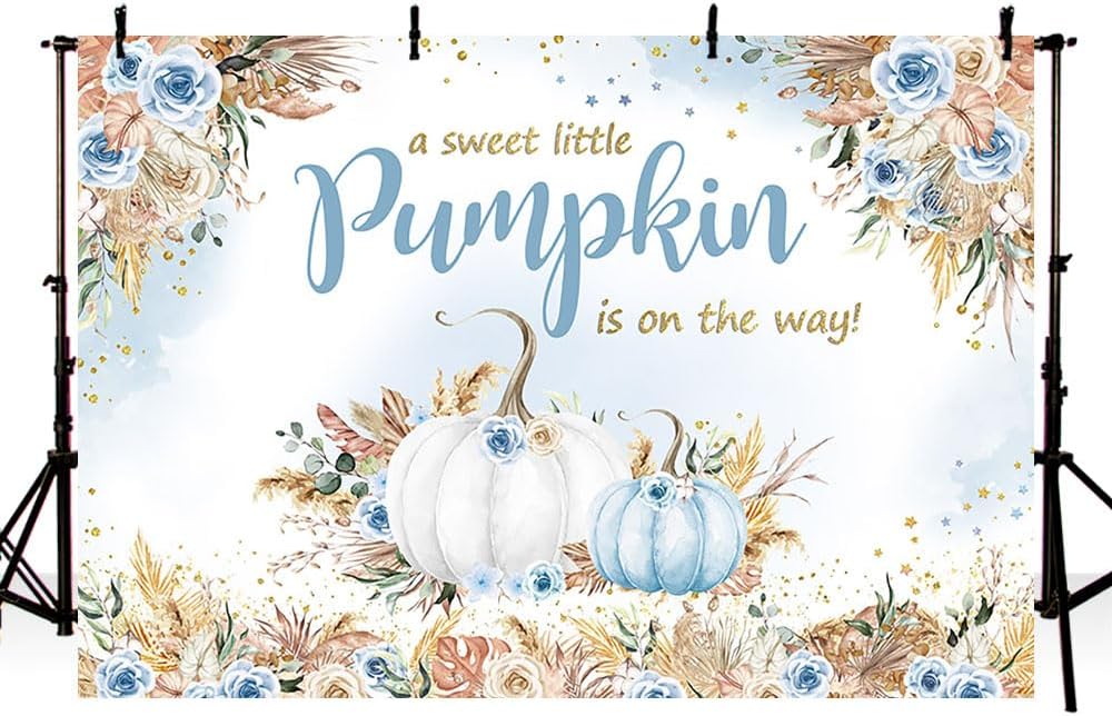 MEHOFOND Telón de fondo bohemio de otoño para baby shower, de 7 x 5 pies, una calabaza dulce está en camino, fondo de calabaza para niños, acuarela