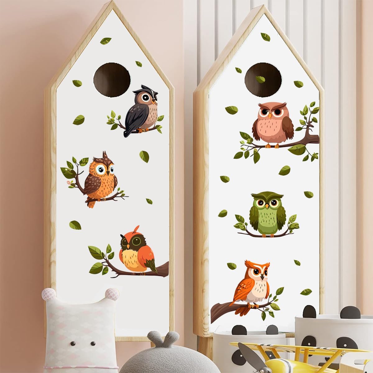 DEIKOKA Calcomanías de pared con diseño de búho, pájaros en ramas de árbol, autoadhesivas, extraíbles, para pared de niños, dormitorio, sala de