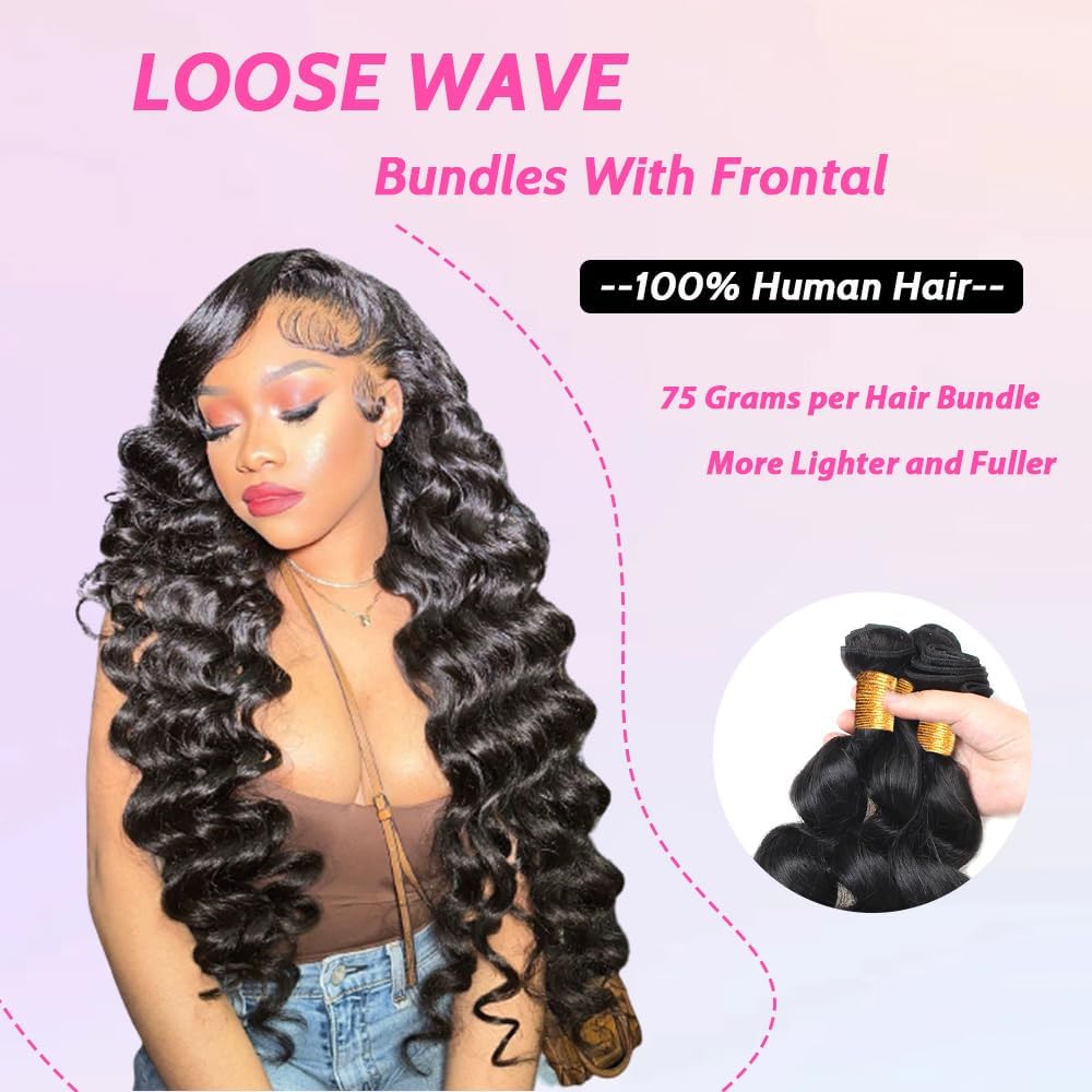 Weydlor Extensiones de cabello humano con encaje frontal de 13 x 4, 18, 20, 22+16 pulgadas, 3 paquetes con encaje frontal, 100% cabello humano,