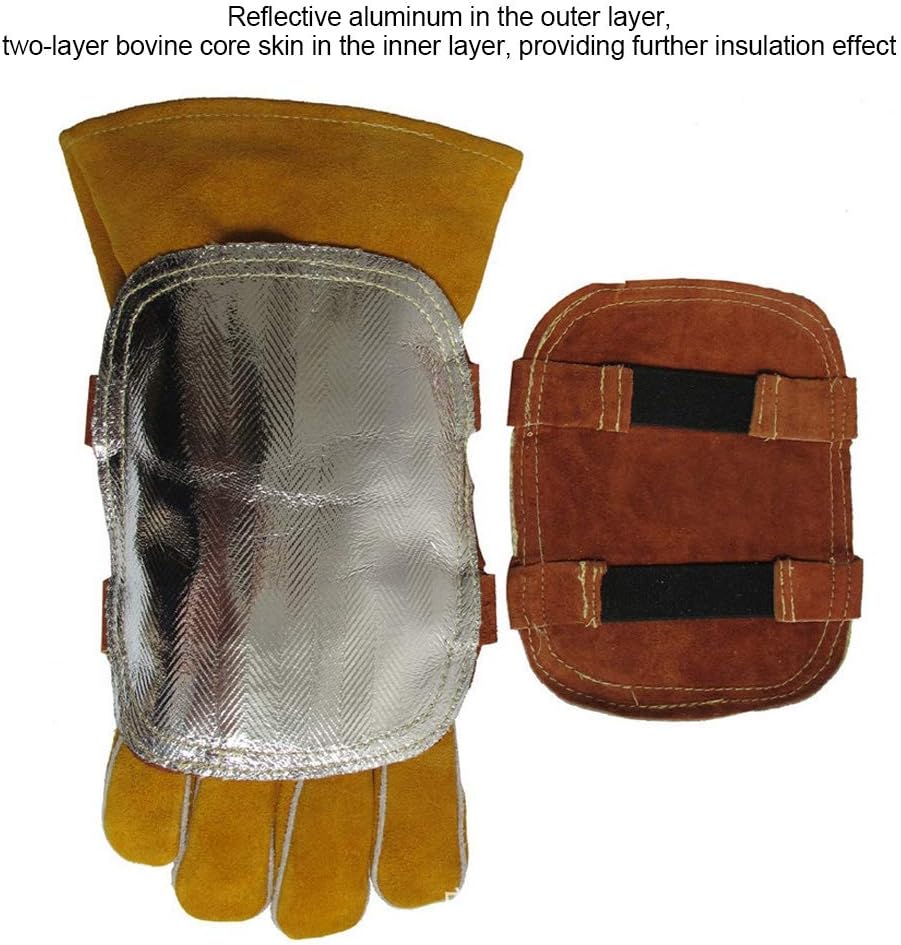 Sonew Escudo térmico de cuero de vaca dividido, guantes de soldadura, cojín trasero aluminizado de la mano de la soldadura