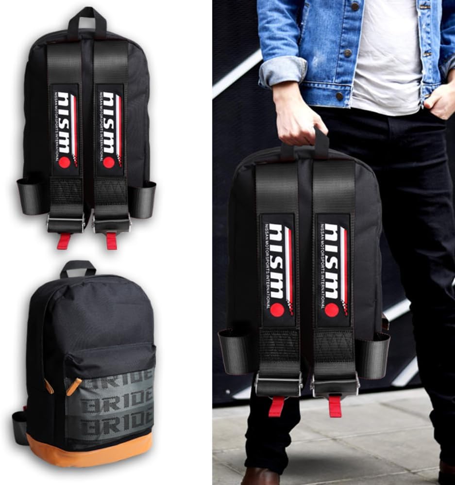 JDM Bride Racing Mochila de viaje para laptop, parte inferior marrón con correas de arnés ajustables, Gradación, Nis-bk