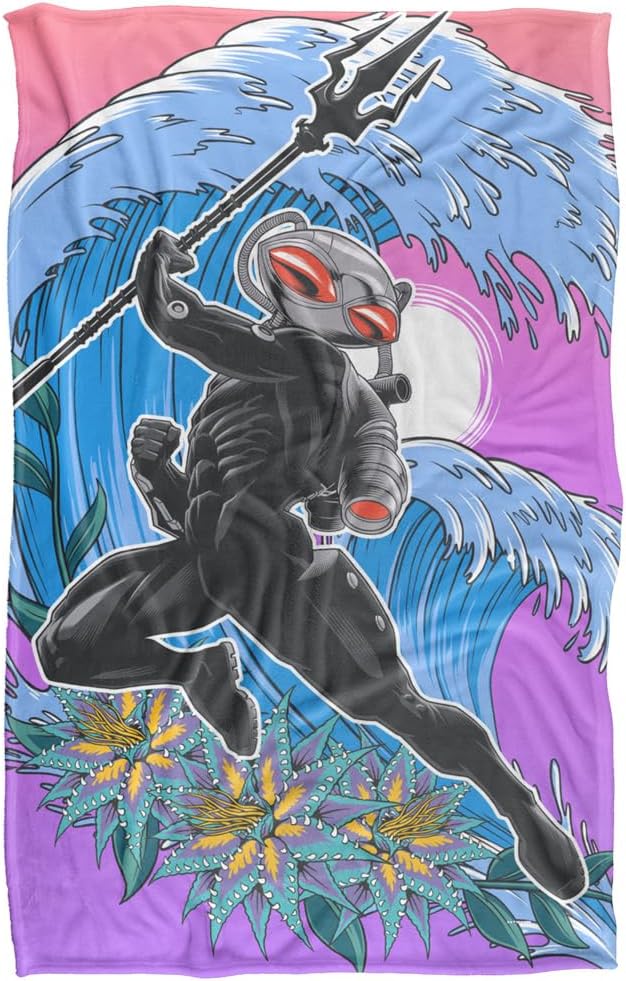 Aquaman and The Lost Kingdom – Manta de 36 x 58 pulgadas, manta negra con ondas, tacto sedoso, súper suave