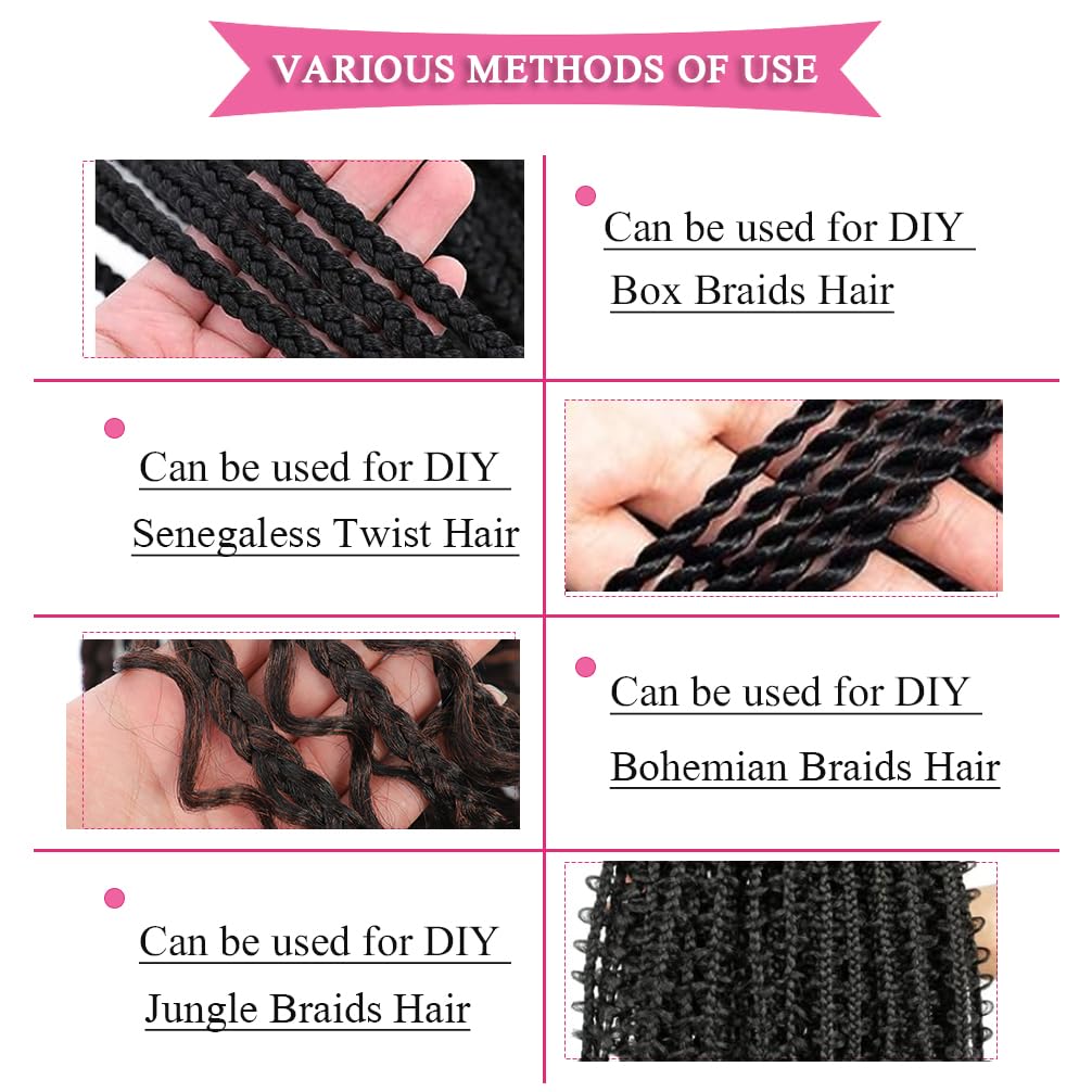 Paquete de 2 paquetes de cabello trenzado rosaazul claro, 26 pulgadas, cabello sintético profesional preestirado, trenzas de ganchillo, extensiones