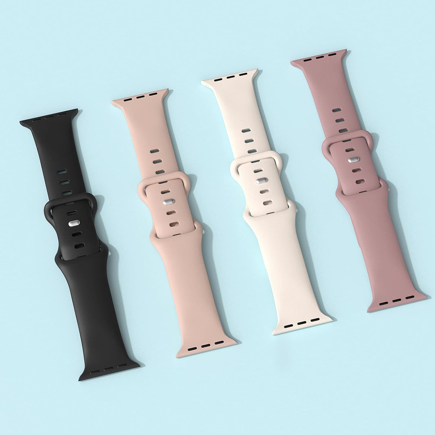 Paquete de 4 correas de silicona compatibles con Apple Watch de 1.496 pulgadas, 1.575 pulgadas, 1.614 pulgadas, 1.654 pulgadas, 1.732 pulgadas,