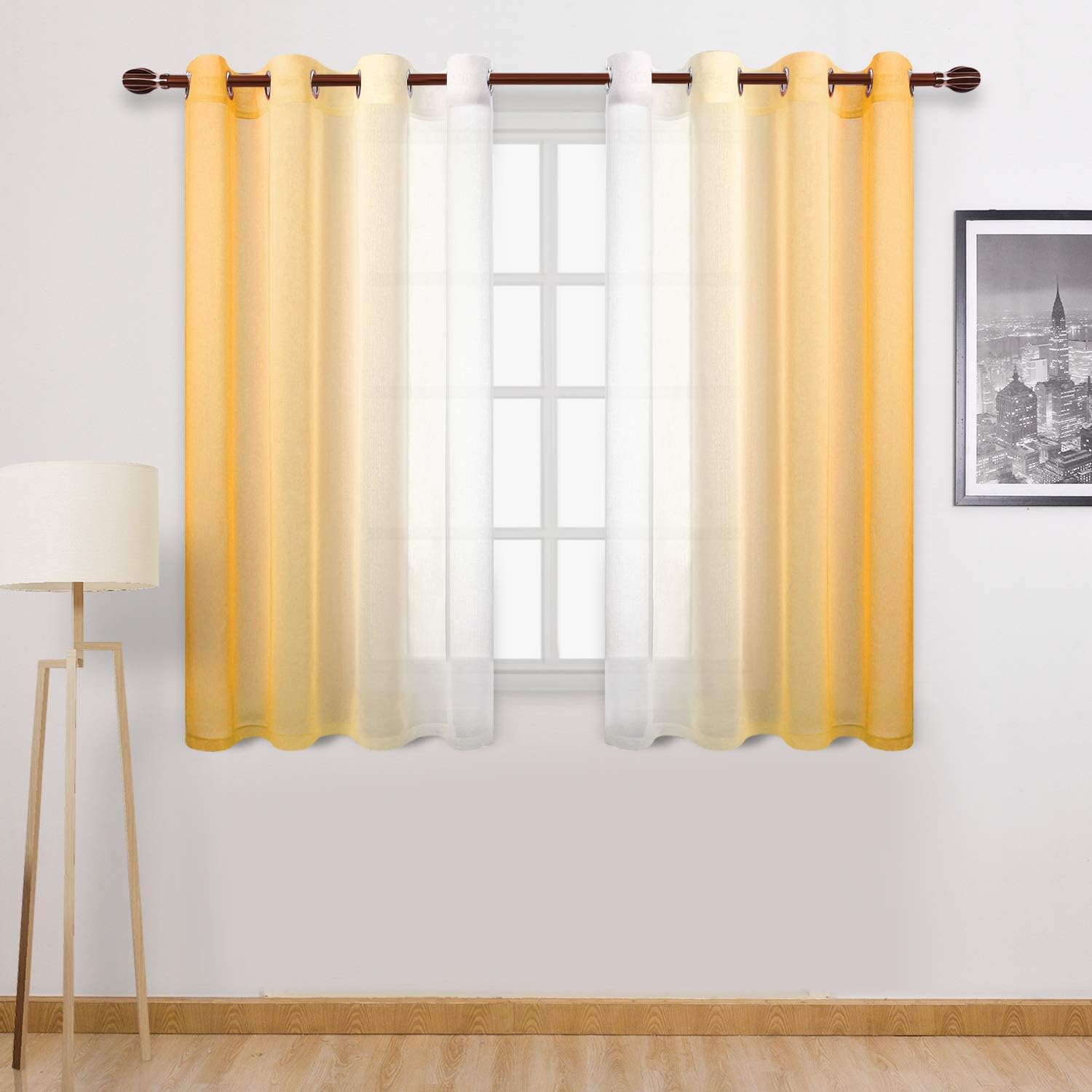 DWCN – Cortinas semitransparente estilo ombré con ojales en la parte superior para sala
