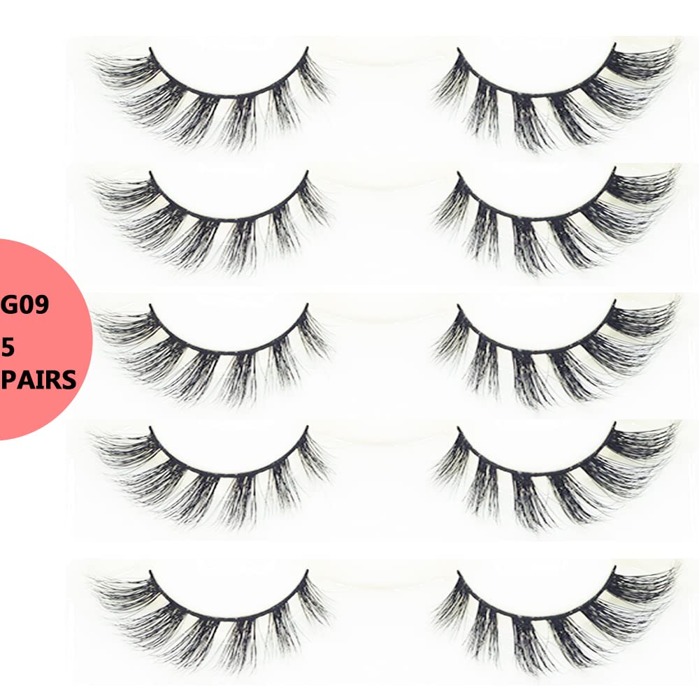 5 pares de pestañas de visón de aspecto natural, pestañas de visón real 3D, pestañas postizas esponjosas, aptas para lentes de contacto, hechas a