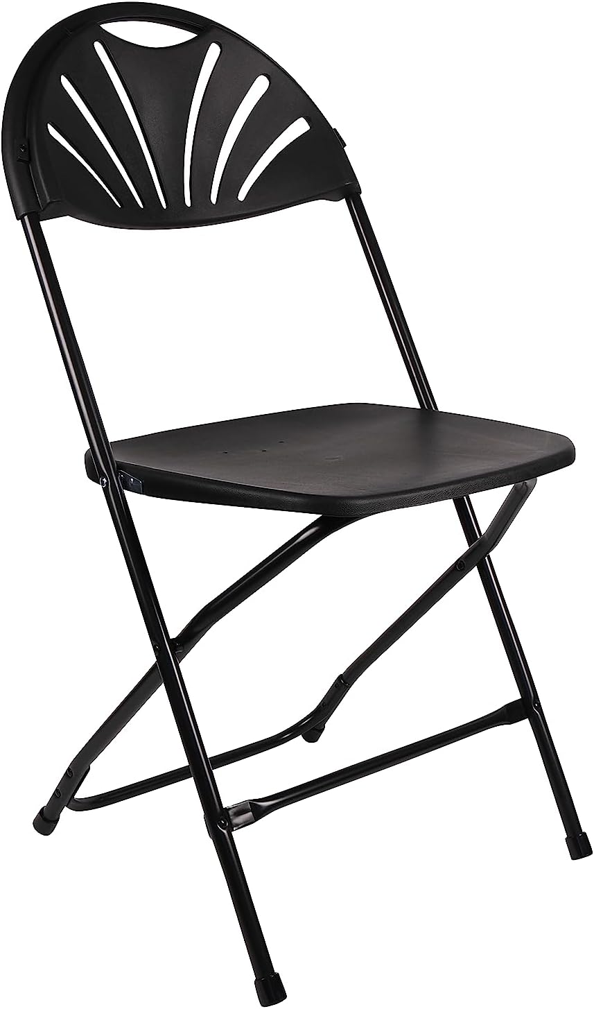 BTEXPERT Juego de 2 sillas plegables de plástico para eventos de alta capacidad, con marco de acero, color negro, para bodas, fiestas