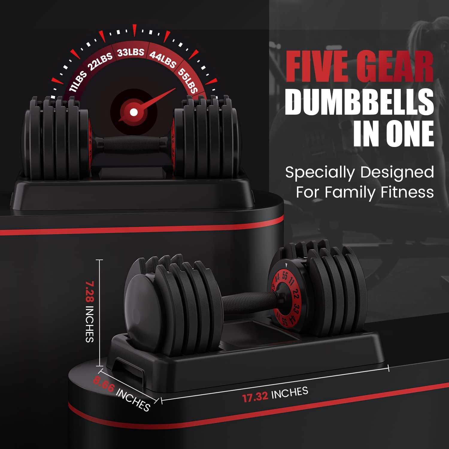 Mancuerna ajustable de 55 libras, mancuerna individual 5 en 1, ajuste de peso con mango de metal antideslizante, ideal para entrenamientos de
