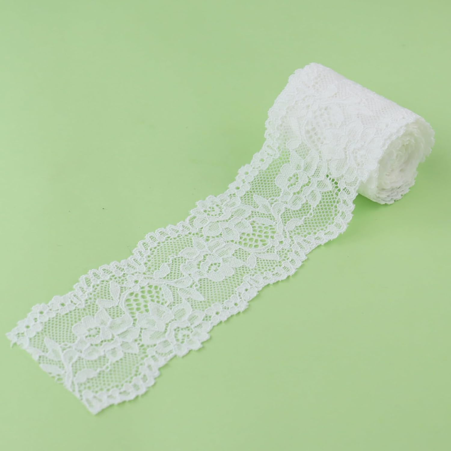 Tela de encaje vintage de 2.4 pulgadas x 5 yardas, ribete de encaje blanco para costura, cinta de encaje elástica, perfecta para manualidades,