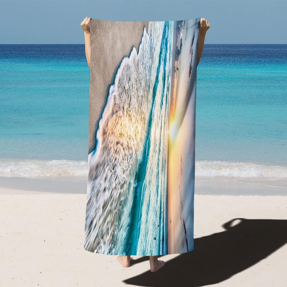 Toallas de playa oceánicas de gran tamaño, toallas de baño azules, playa tropical, mar, playa, océano, escena del mar, isla hawaiana, tema de