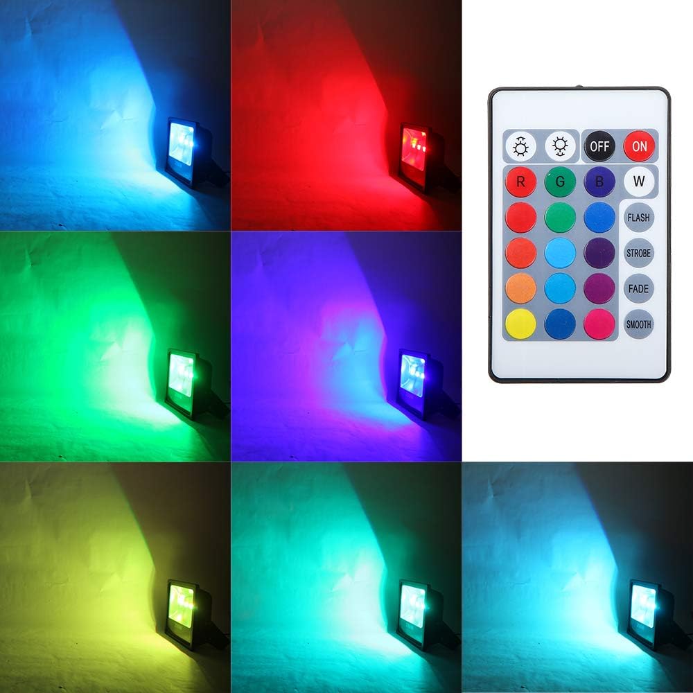 Luces de inundación LED RGB de 200 W, luz de seguridad LED que cambia de color al aire libre con control remoto IR, luces de arandela de pared