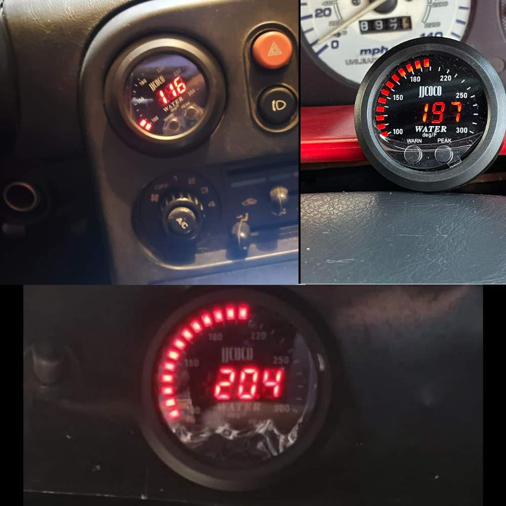 Medidor universal de temperatura del agua de 2.047 in 0-300F (-17  187C) LED digital rojo electrónico DC12V para automóvil automotriz con adaptador