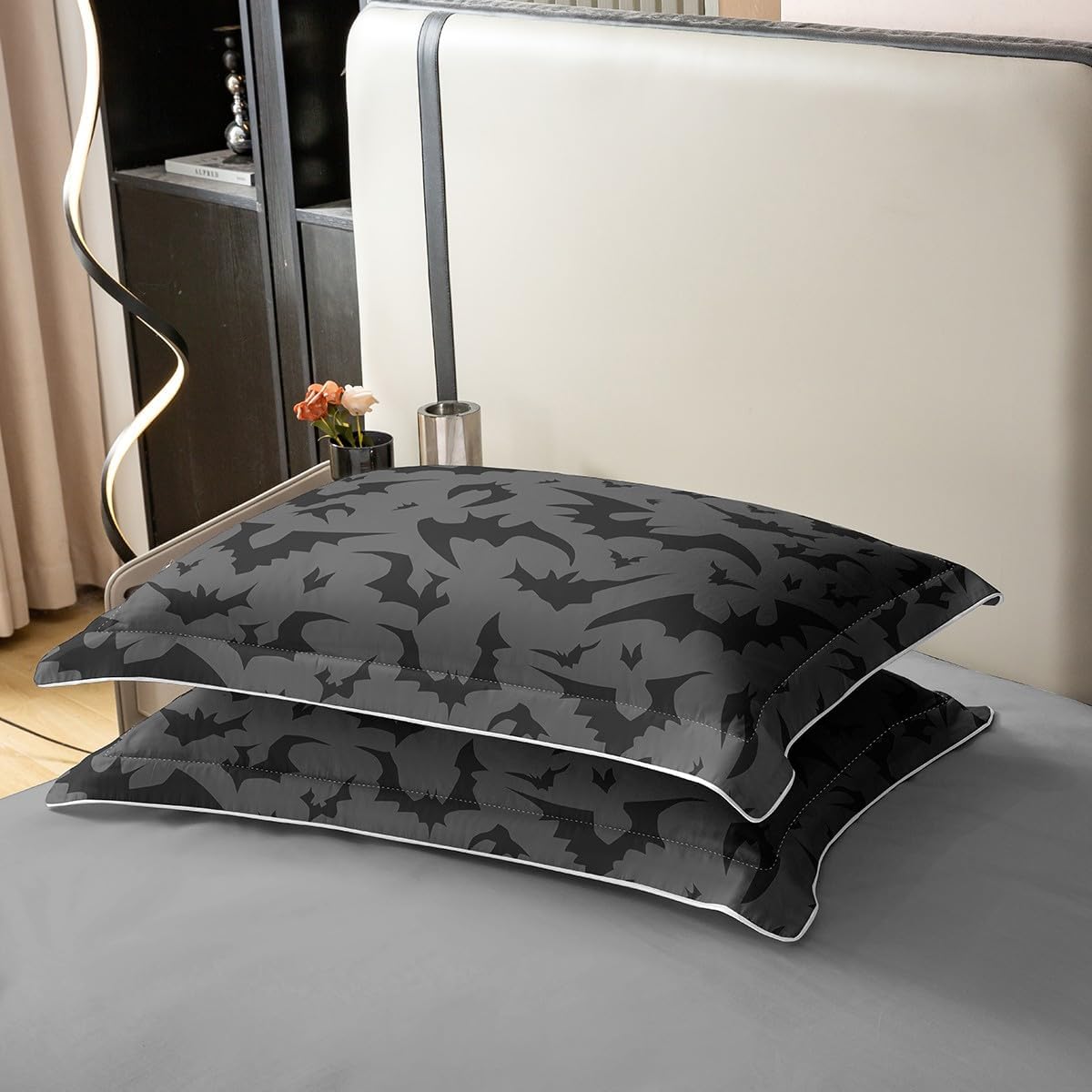 Juego de ropa de cama 100% algodón natural con patrón de murciélagos, tamaño individual, funda de edredón para niños con 1 funda de almohada, color