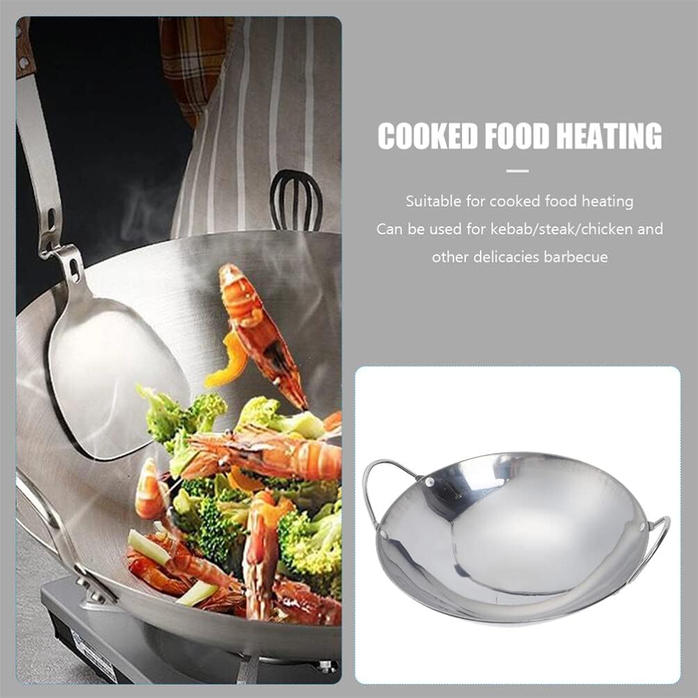 Happyyami Sartén de metal para wok, 2 piezas de acero inoxidable, sartén pequeña con doble mango antiadherente para estufas de gas eléctricas de