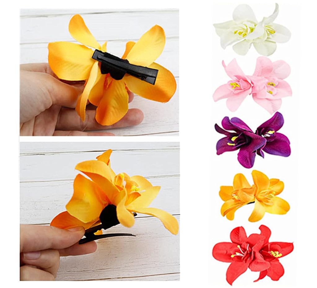 ALIMITOPIA Pinza para el pelo de flores, tela hawaiana bohemia, orquídea artificial, horquilla, pasador, tocado, pasadores, accesorios para el