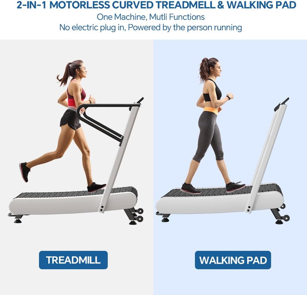 SPART Cinta de correr curva, cinta de correr curvada no eléctrica sin motor, caminadora manual con pantalla LCD y soporte para teléfono para HIIT,