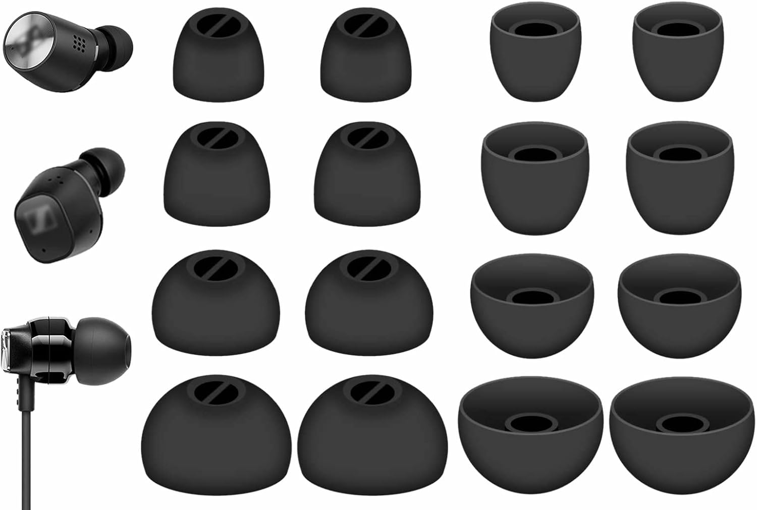 8 pares de almohadillas compatibles con Sennheiser CX PlusMomentum 2, XSSML 4 tamaños de repuesto de silicona suave y flexible accesorios
