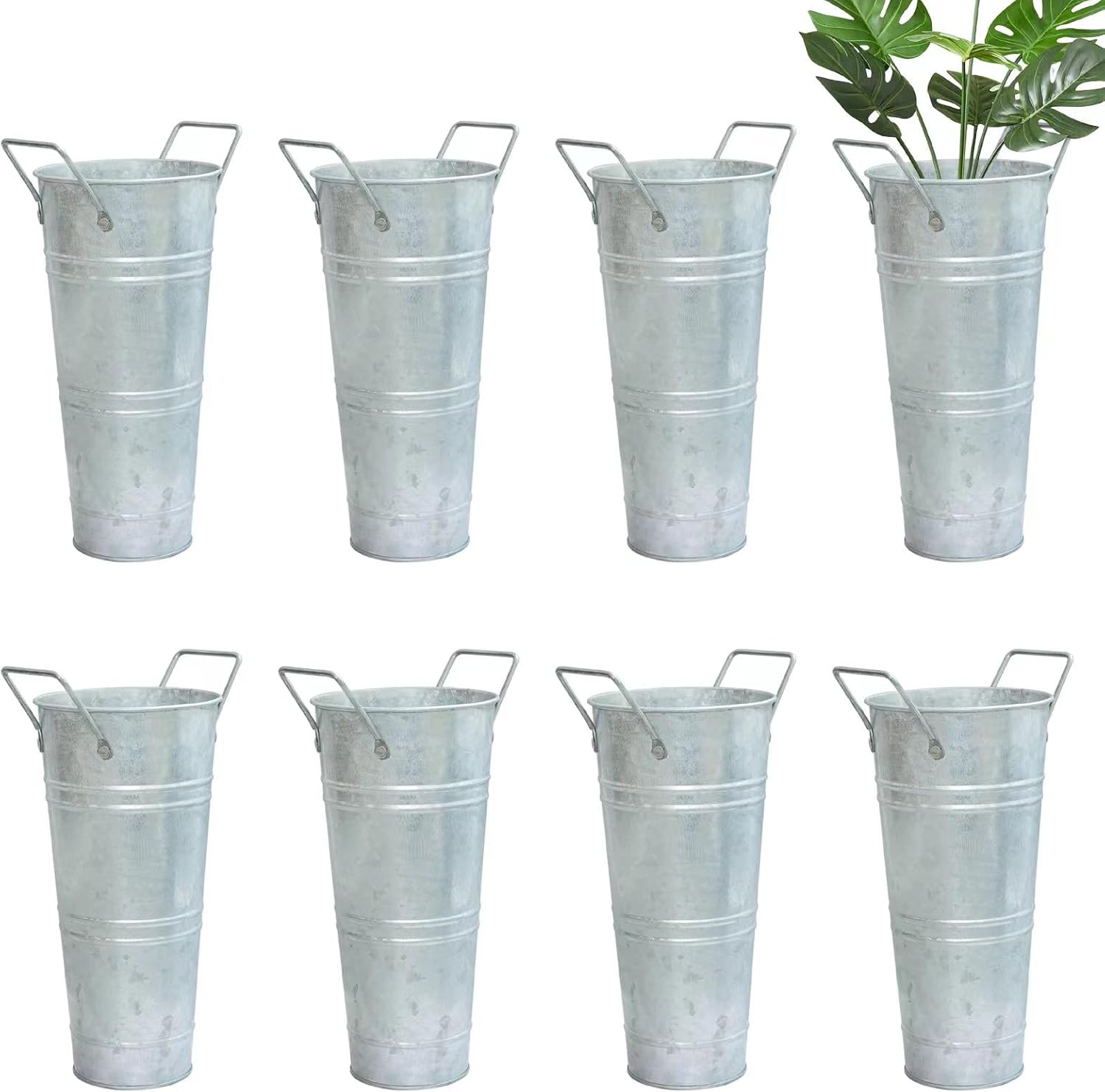 GDYOOSHOW Jarrones rústicos de hierro galvanizado a prueba de fugas de agua, macetas de 9 pulgadas de alto, 8 piezas de arreglo floral y decoración