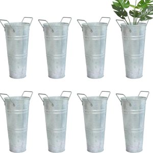 GDYOOSHOW Jarrones rústicos de hierro galvanizado a prueba de fugas de agua, macetas de 9 pulgadas de alto, 8 piezas de arreglo floral y decoración GDYOOSHOW Jarrones rústicos de hierro galvanizado a prueba de fugas de agua, macetas de 9 pulgadas de alto, 8 piezas de arreglo floral y decoración