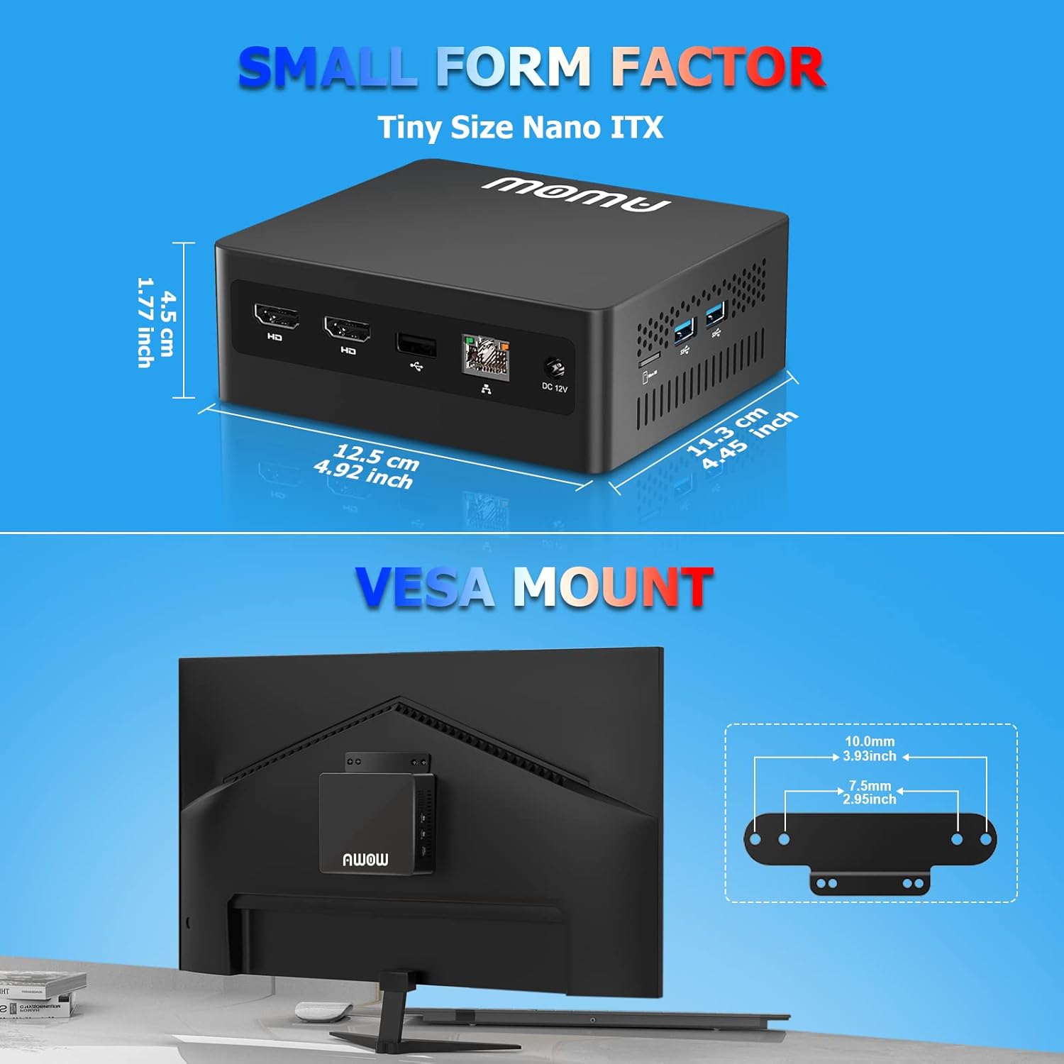 AWOW AL34 Mini PC 8GB DDR4 256GB SSD, Mini computadora de escritorio Intel J4105(hasta 2.5 GHz), pantalla HDMI dual 4K 60Hz, WiFi de doble banda,