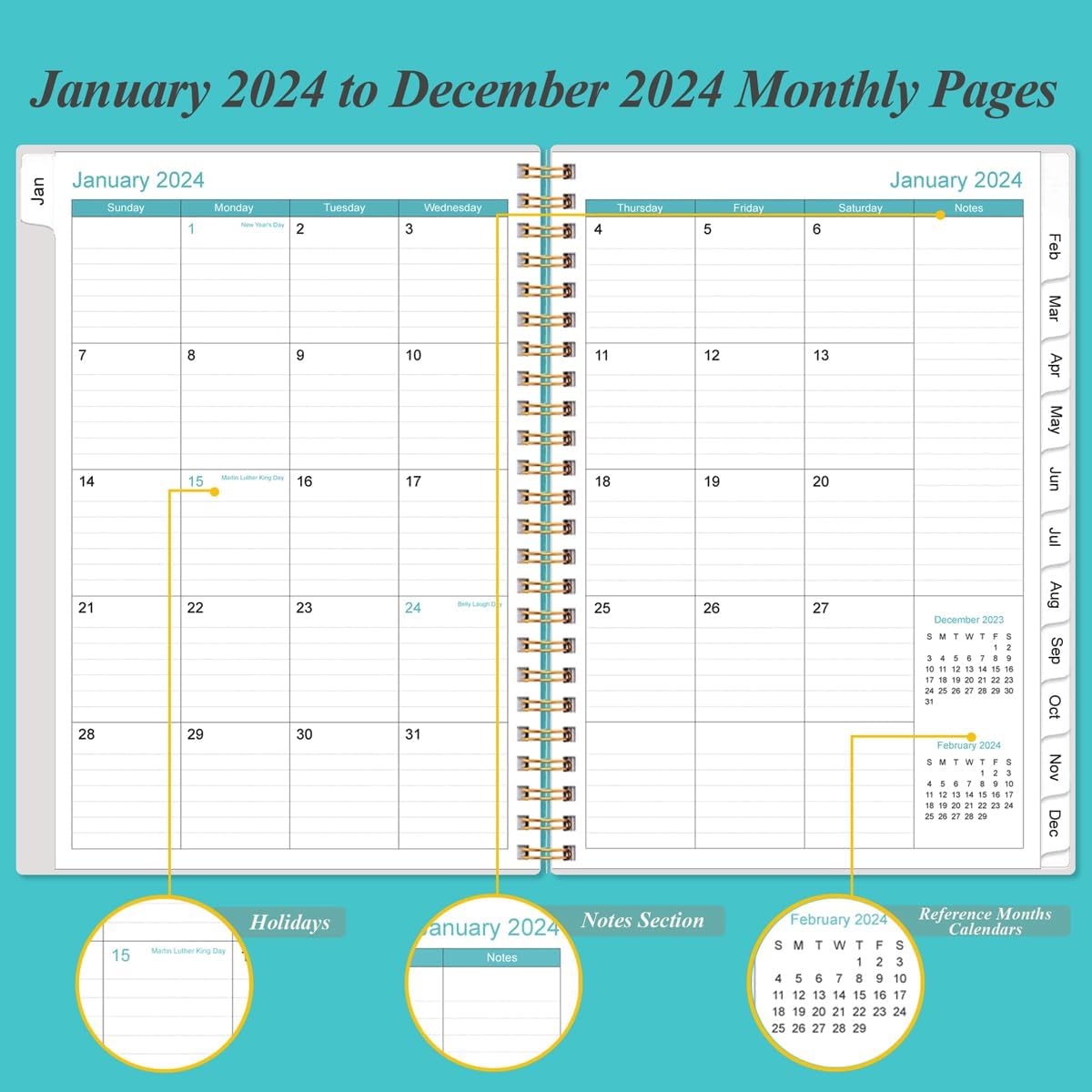 Agenda y agenda de citas 2024  Agenda diaria por hora 2024 de enero de 2024 a diciembre de 2024, libro de citas semanal con intervalo de 30 minutos,