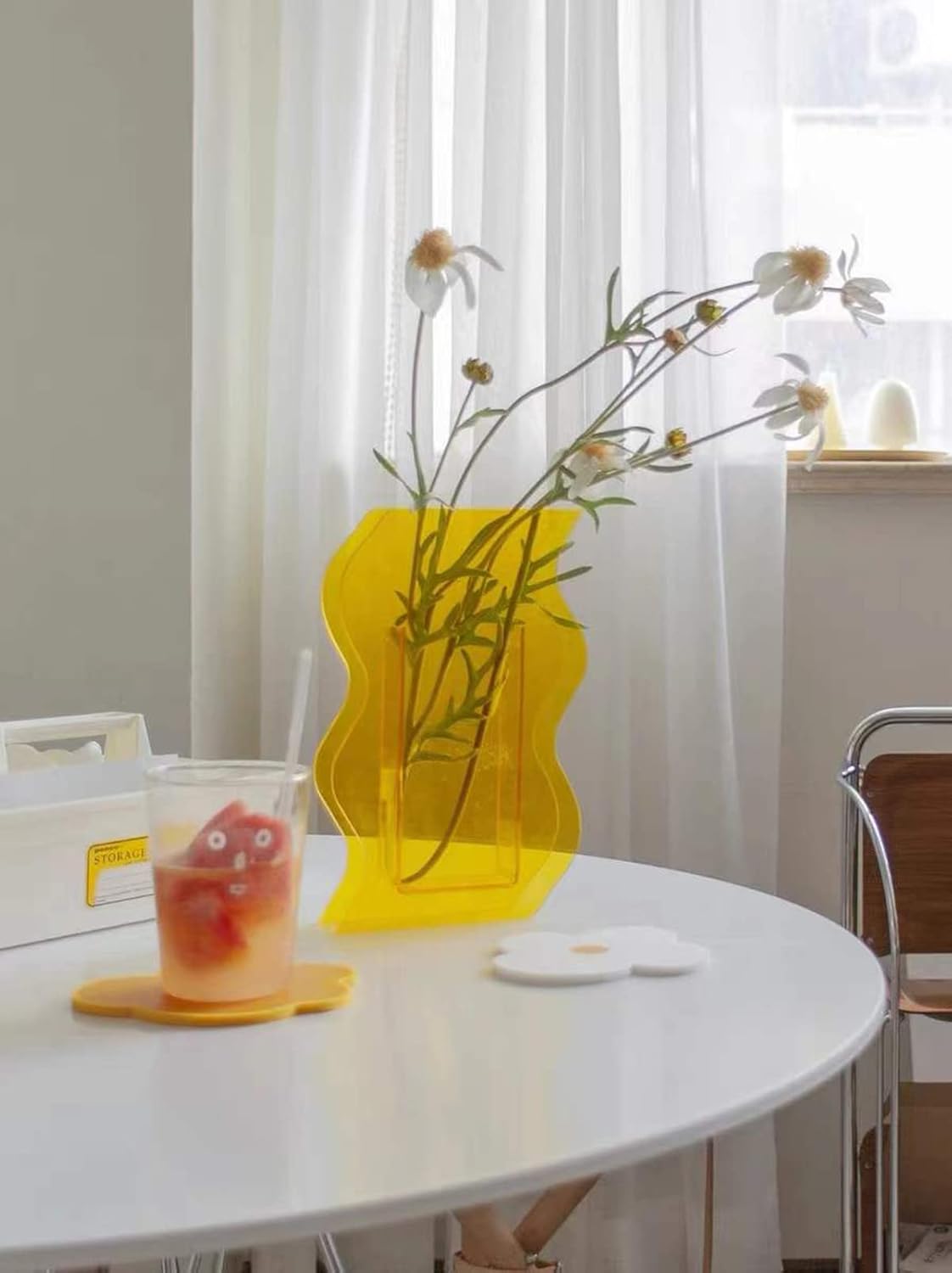Jarrón moderno de acrílico geométrico, florero especial con forma de onda, decoración única de escritorio, contenedor floral para decoración del