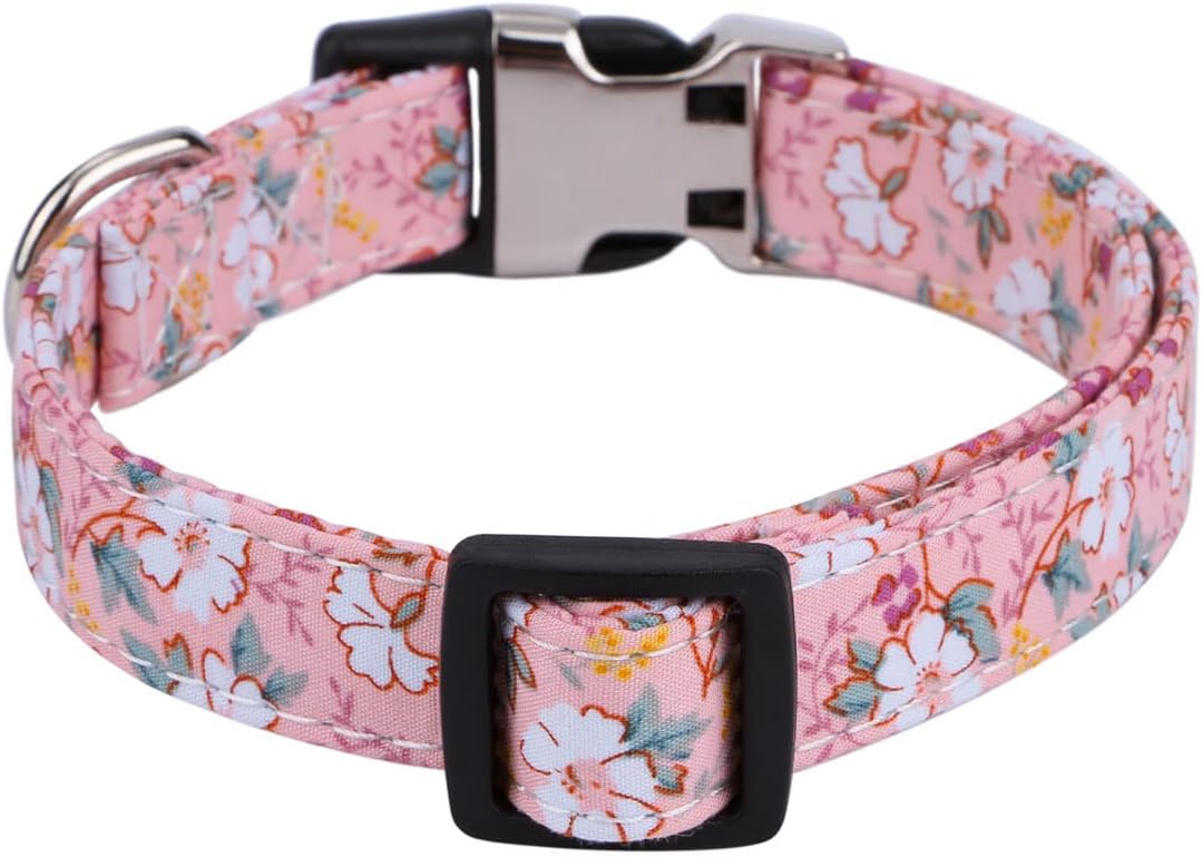XYART Collar para perros pequeños, medianos y grandes, collar de algodón para mascotas, patrones de margaritas y rosas con hebilla de liberación