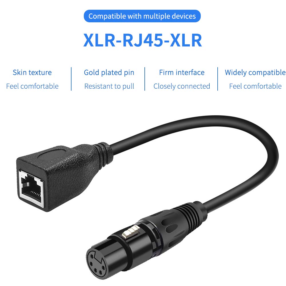 SiYear XLR – Cable adaptador RJ45 de 5 pines, XLR macho de 5 pines a RJ45 y XLR de 5 pines hembra a RJ45 hembra DMX Ethernet adaptador convertidor