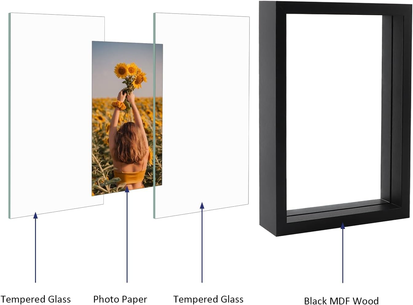 WIFTREY 4 portarretratos flotantes de 5 x 7 pulgadas, marco de fotos de doble cristal para montaje en pared o mesa, fotos de cualquier tamaño hasta