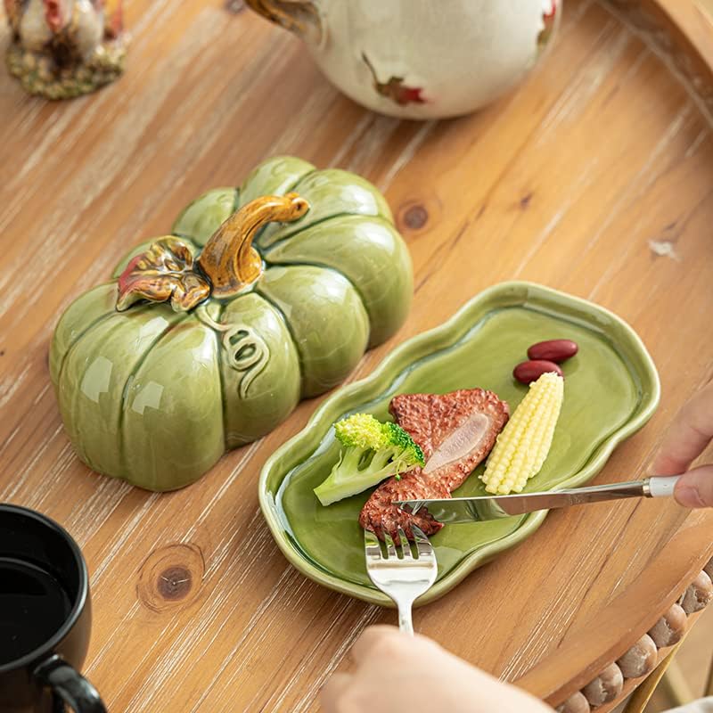 Mantequillera de calabaza con tapa, manteca de cerámica, para mantequilla, platos, frutas, plato de mantequilla para encimera, encimera,