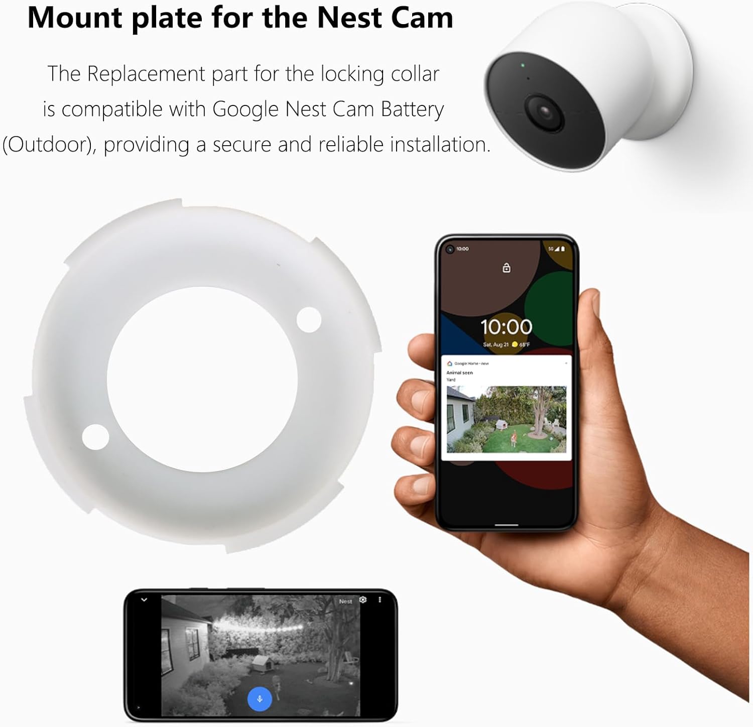 TEYOUYI Placa de montaje para cámara Google Nest, pieza de repuesto para cámara Nest Cam al aire libre (batería), collar de bloqueo, accesorio para