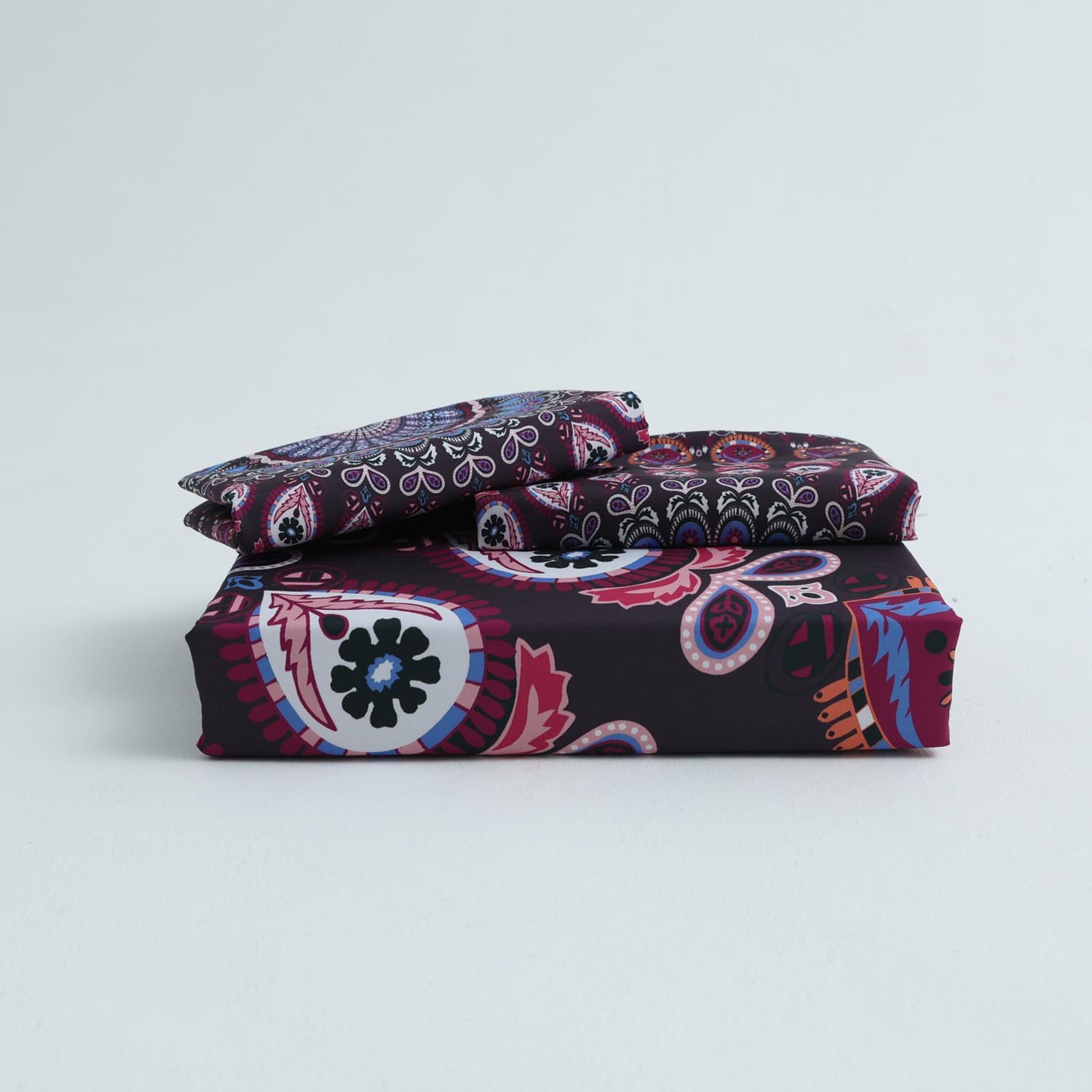 Juego de funda de edredón de mandala tamaño Queen, 3 piezas de microfibra suave y ligera, juego de funda de edredón de mandala morado 3D con lazos