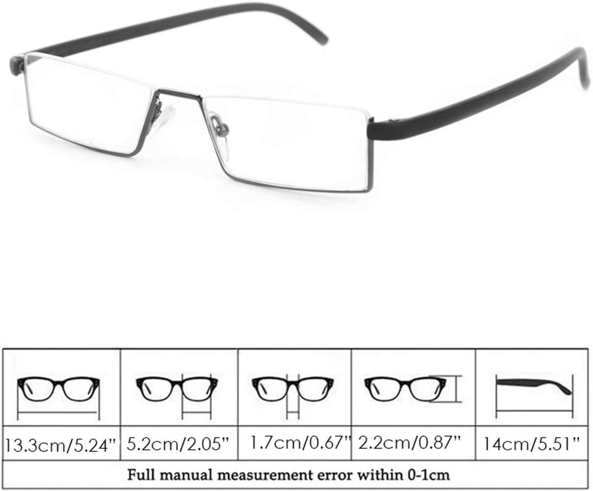 Lentes de lectura de medio marco con estuche portátil, lentes de lectura delgados y ligeros para mujeres y hombres (2 pares 1.5)