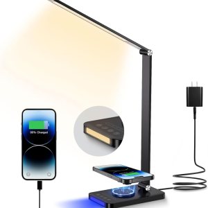 GTIMLMC Desk Lamp with Wireless Charger, LED Table Lamps for Home Office, USB Charging Port, Blue and Warm Bedside Night Light, Touch Dimmable, GTIMLMC Desk Lamp with Wireless Charger, LED Table Lamps for Home Office, USB Charging Port, Blue and Warm Bedside Night Light, Touch Dimmable,