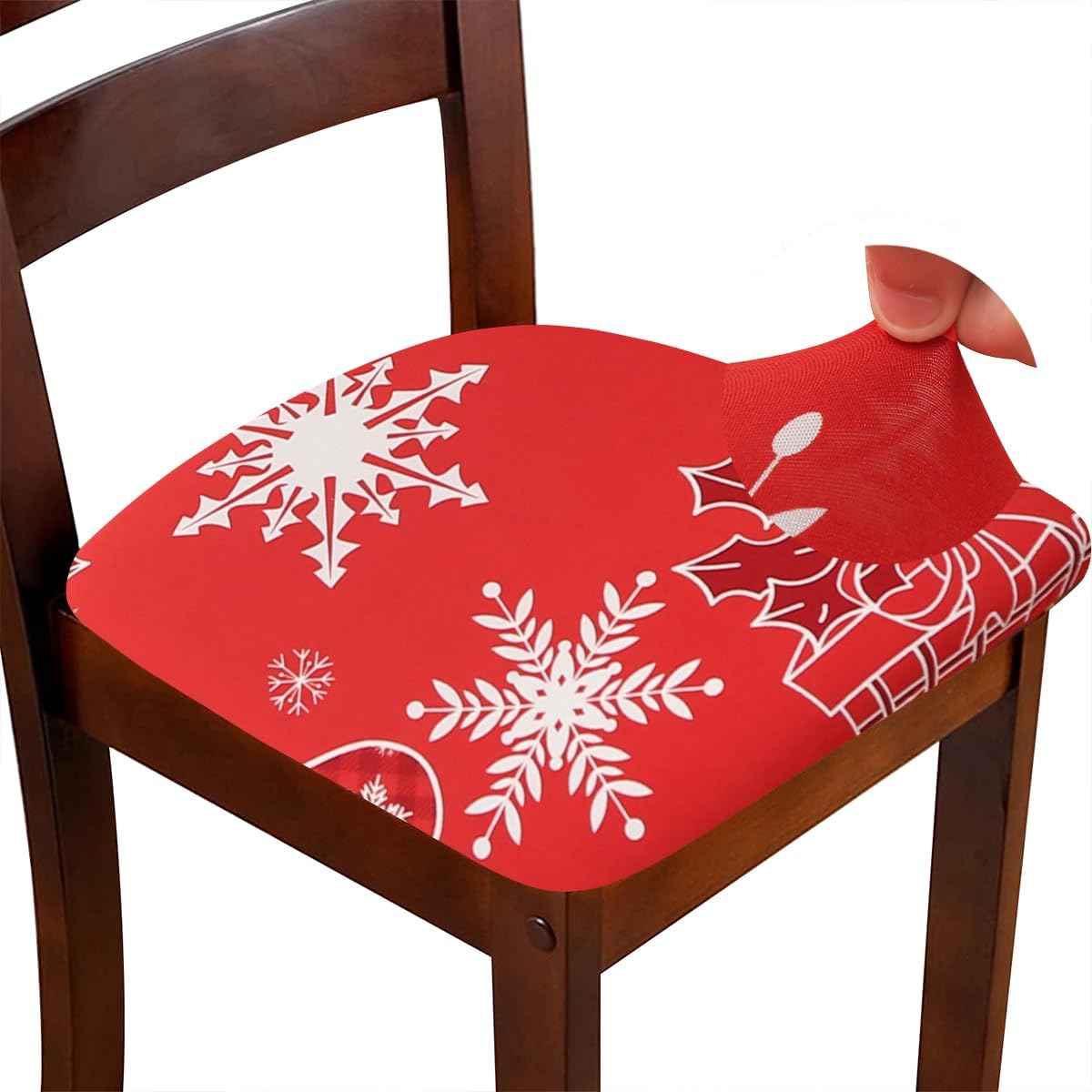 DLMWELL Juego de 4 fundas elásticas para sillas de decoración navideña, para comedor, extraíbles y lavables, fundas de cojín para cocina, oficina