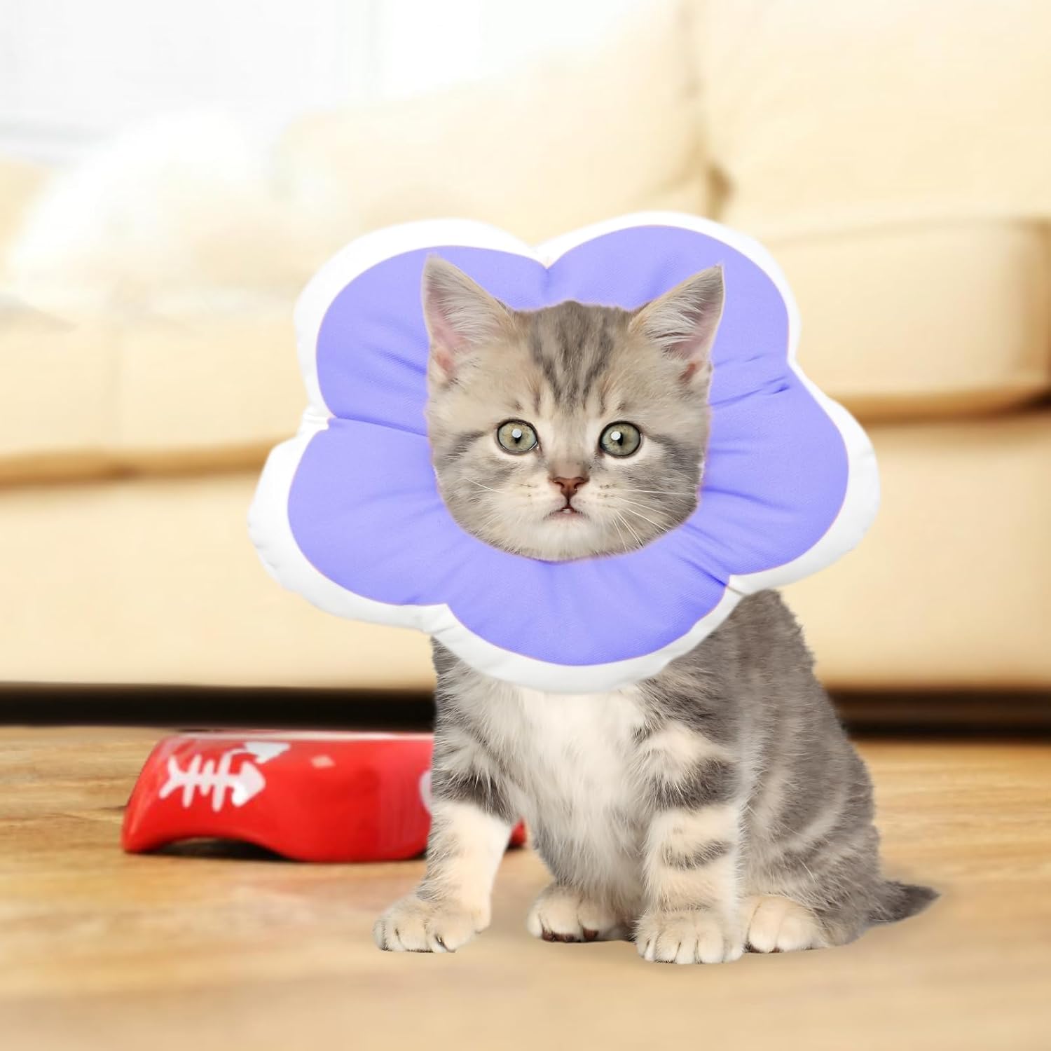 Collar ajustable de cono de pétalo para gatos, suave, lindo e impermeable, collar de recuperación isabelino para gatitos y perros pequeños,