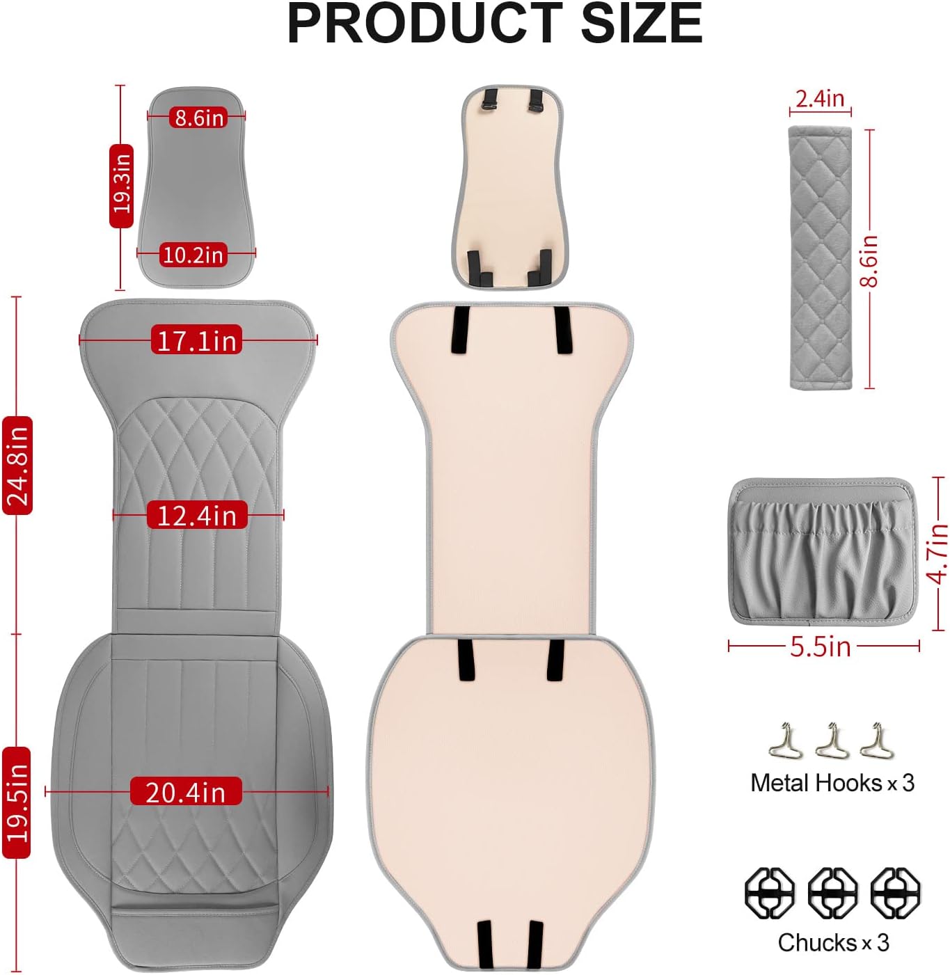 Paquete de 1 funda de cuero para asiento delantero de automóvil, protector universal para asiento de automóvil sin laterales con bolsillo de