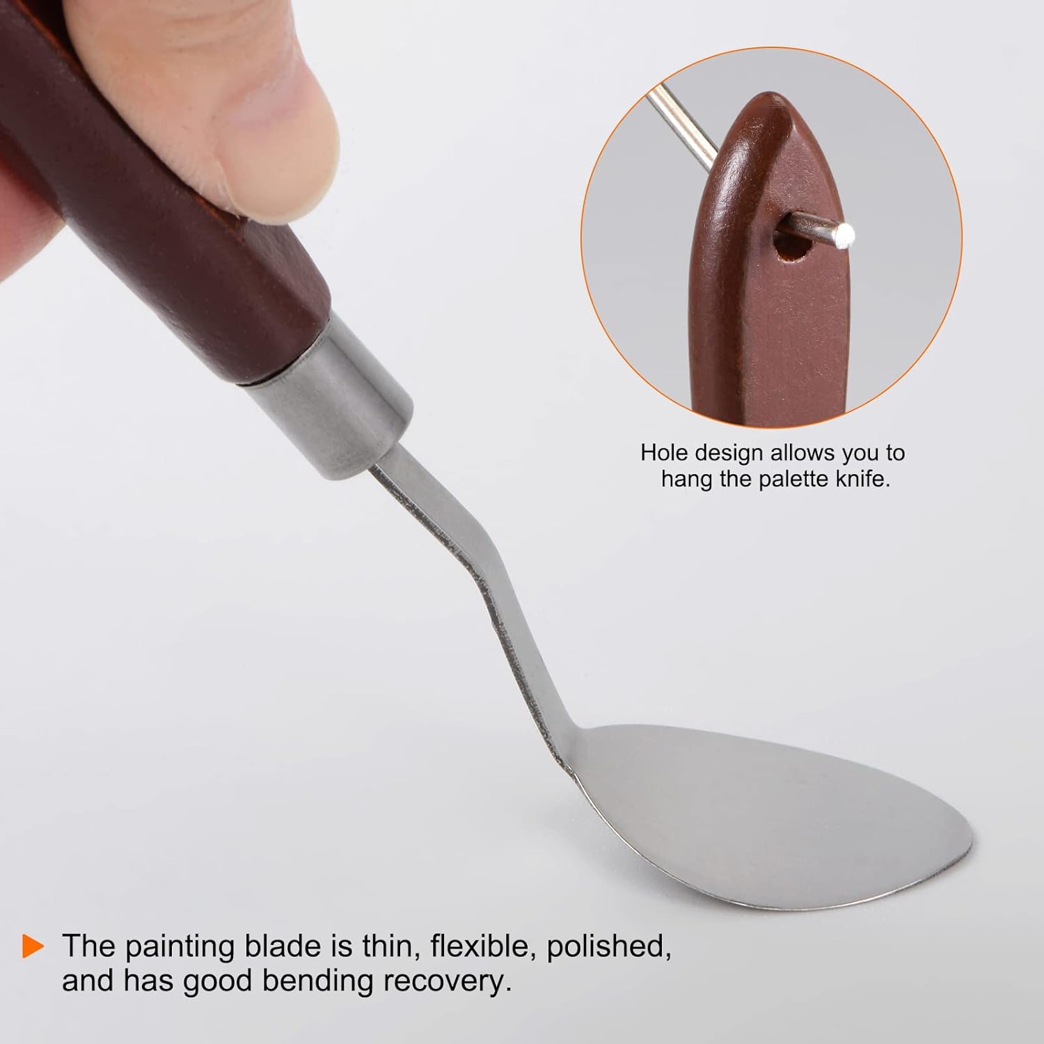 2 cuchillos de paleta No.20 de 0.866 in de ancho, espátula ovalada de acero inoxidable, cuchillo de paleta con mango de madera para óleo, lienzo